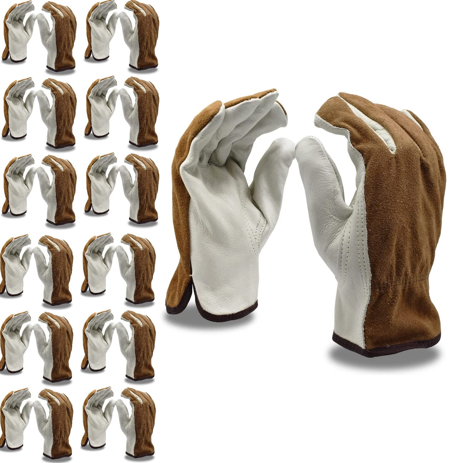 Premium Cordova 8232L Select Grain Cowhide Driver Gloves - Brown Split Leather Back, Unlined, Keystone Thumb - Large Size (12-Pack Bulk) - Ideal for Trucking, Delivery, Construction & Heavy-Duty Work