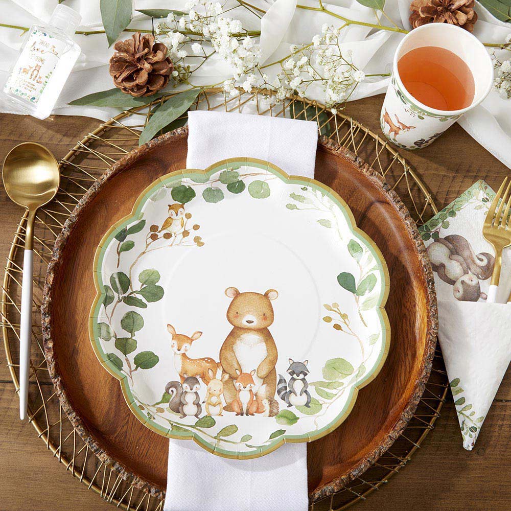 Woodland Baby 62-Piece Party Tableware Set for 16 Guests - Perfect for Baby Showers, Birthday Parties & Outdoor Picnics