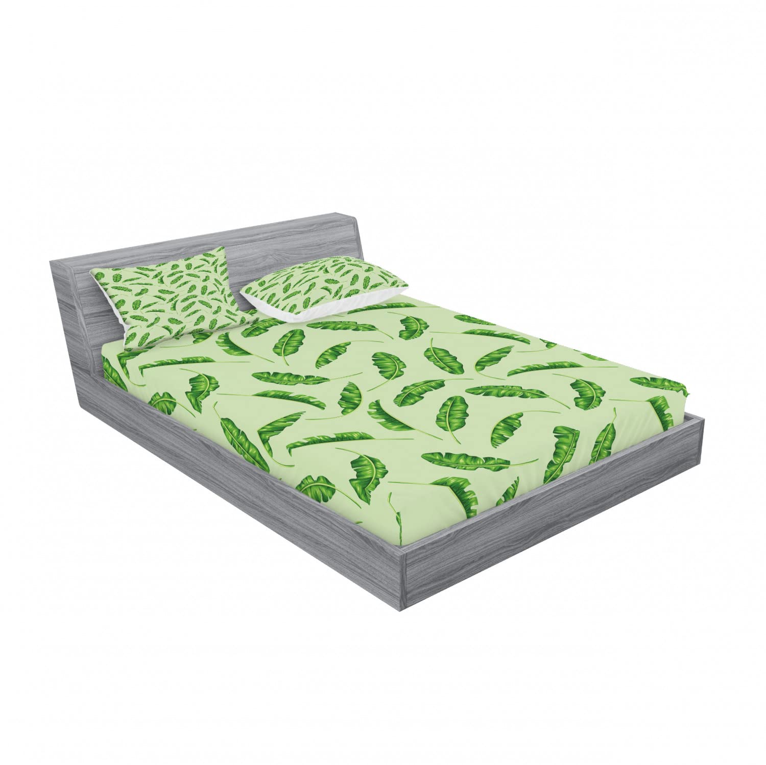Ambesonne 2-Pack Queen Size Fitted Sheet & Pillow Sham Set - Tropical Jungle Palm Leaf Design in Fern Green & Ocean Blue - 4 Piece Bedding Set Includes 2 Fitted Sheets & 4 Pillowcases - Perfect for Beach House, Boho Bedroom or Tropical Vacation Theme Decor