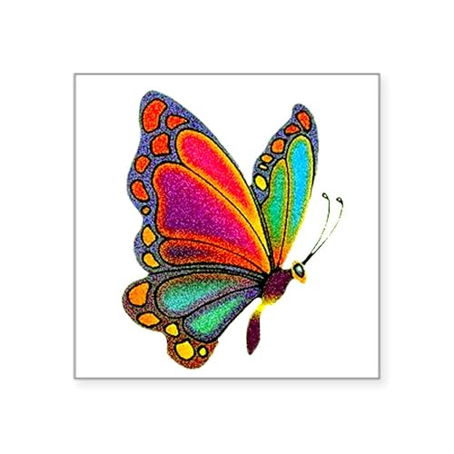 White - Rainbow Butterfly Rectangle Sticker