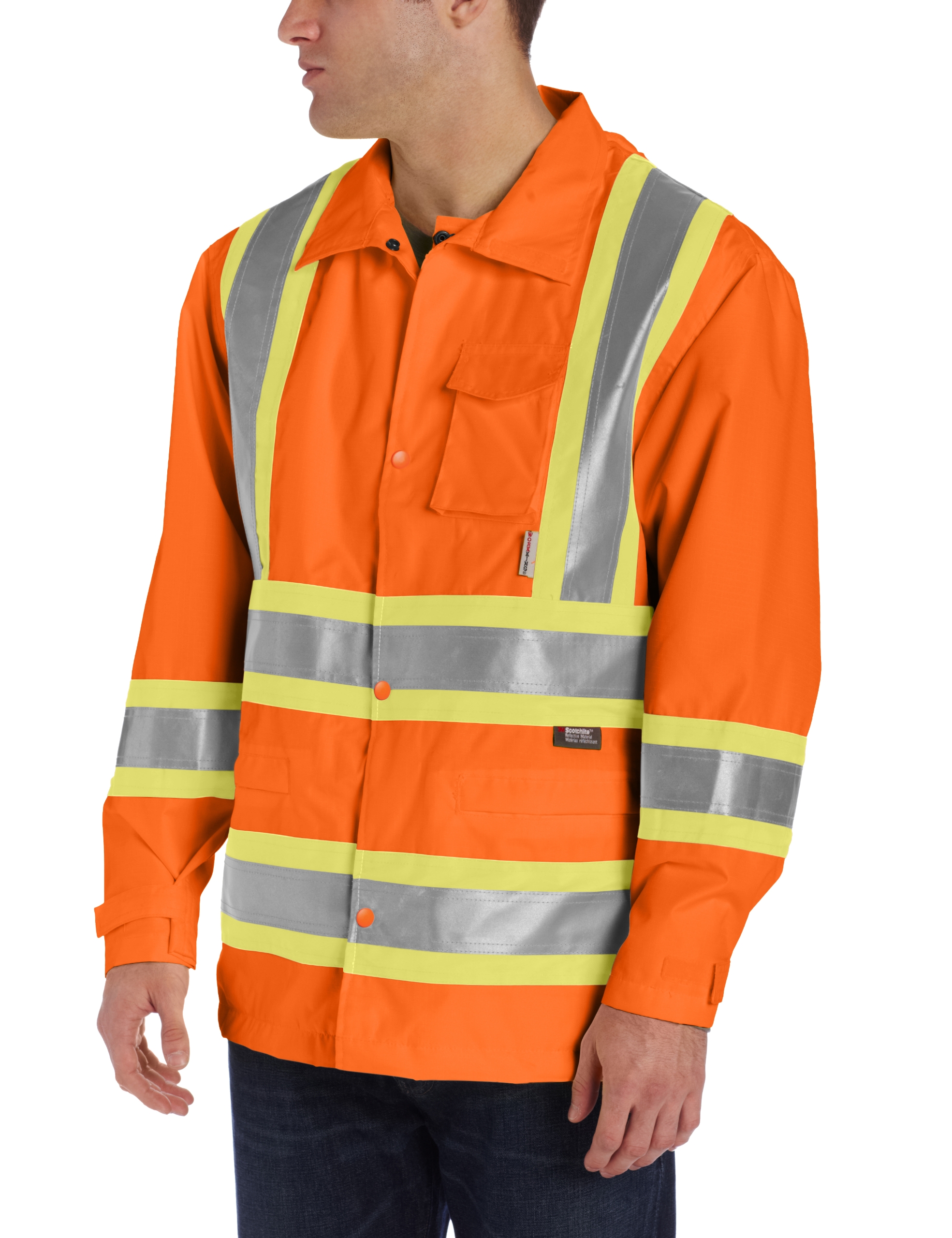 Work King Men's High-Visibility Waterproof Rain Jacket - Reflective Safety Workwear for Outdoor Construction & Stormy Weather