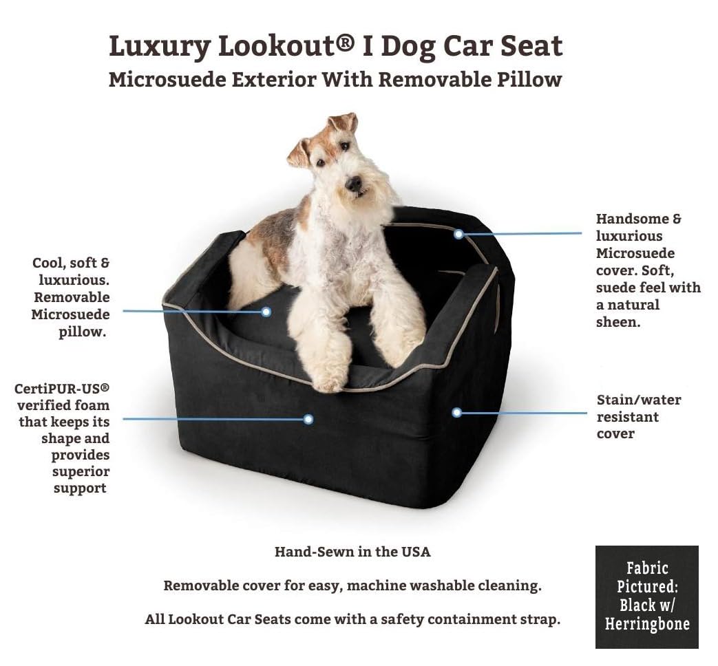 Snoozer Lookout Dog Booster Car Seat for Small Dogs 5-15 lbs - Pet Travel Safety Seat with Harness Strap to Prevent Car Sickness - Black Removable & Machine Washable Cover - Perfect for Road Trips & Vet Visits