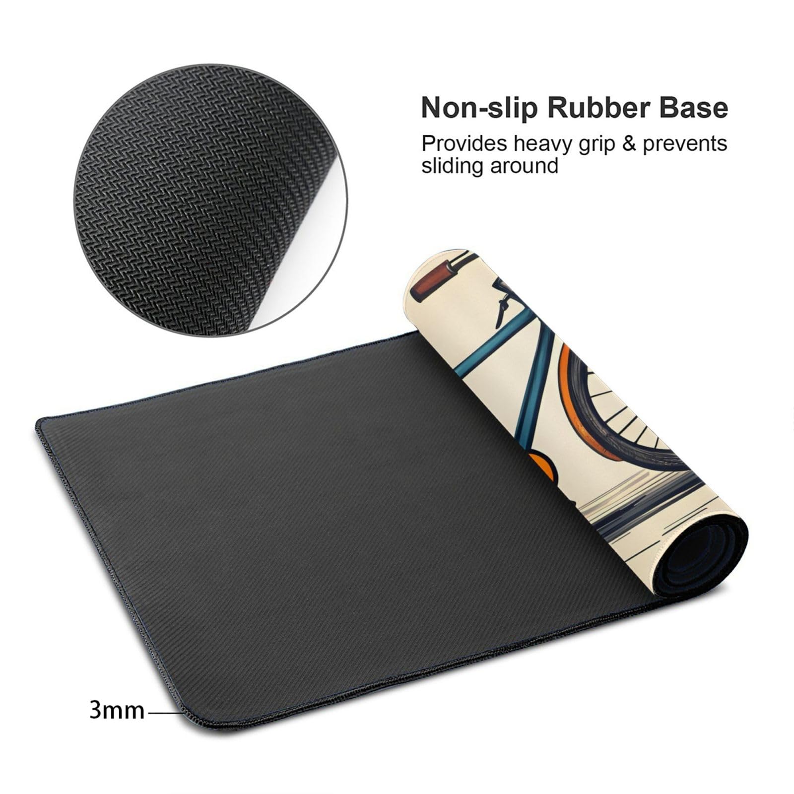 Retro Bicycle Design Large Gaming Mouse Pad 16x29.5 Inches - Non-Slip Thickened Office Desk Mat with Strong Adhesion & Durable Surface for PC, Laptop, Computer Workstation & Home Office Setup