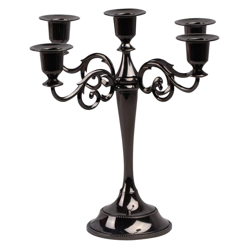 Baoblaze 5-Candle Metal Candelabra - 10 Inch Tall Black Wedding Candlestick Holder (26.5x26cm) - Perfect for Wedding Centerpieces, Dining Table Decor & Romantic Ambiance