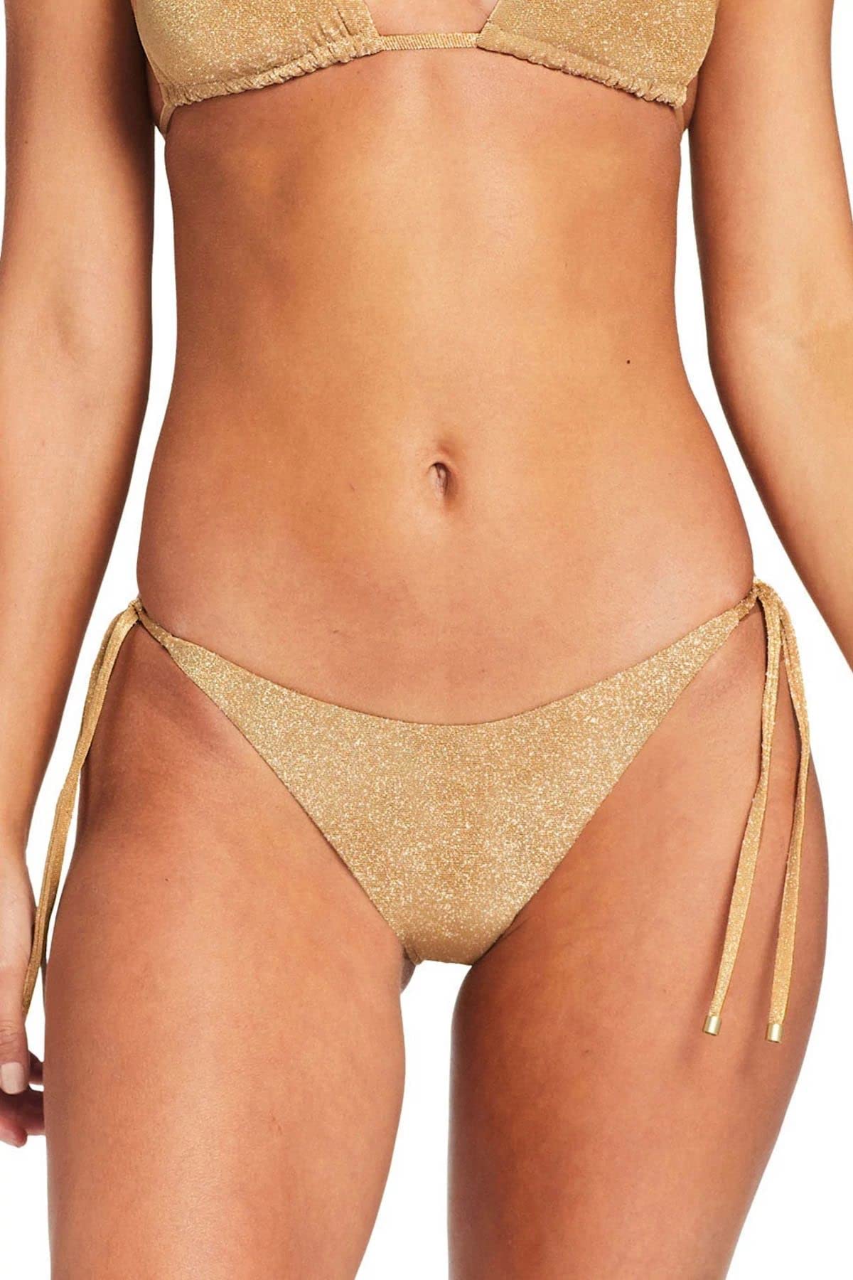 Vitamin A Women's Elle Tie Side Bottoms - Golden Glow Metallic Swimwear XS (US Women's 4) | High Waisted Bikini Bottoms for Beach, Pool & Vacation