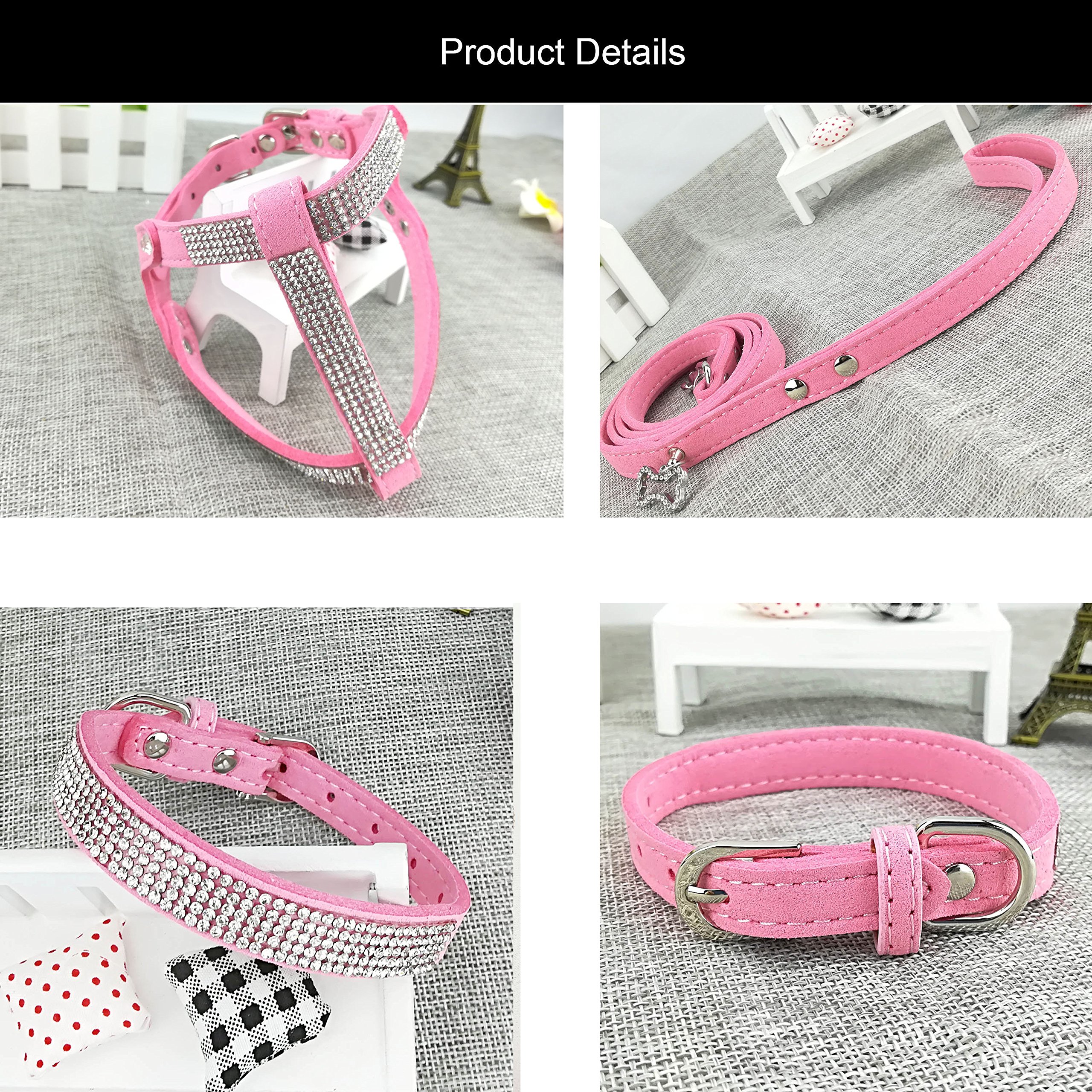 Premium Dog Collar & Harness Set with Leash - Sparkling Diamante Design, Soft & Comfortable for Small Dogs - Perfect for Walks, Training & Outdoor Adventures (Pink, Size S)