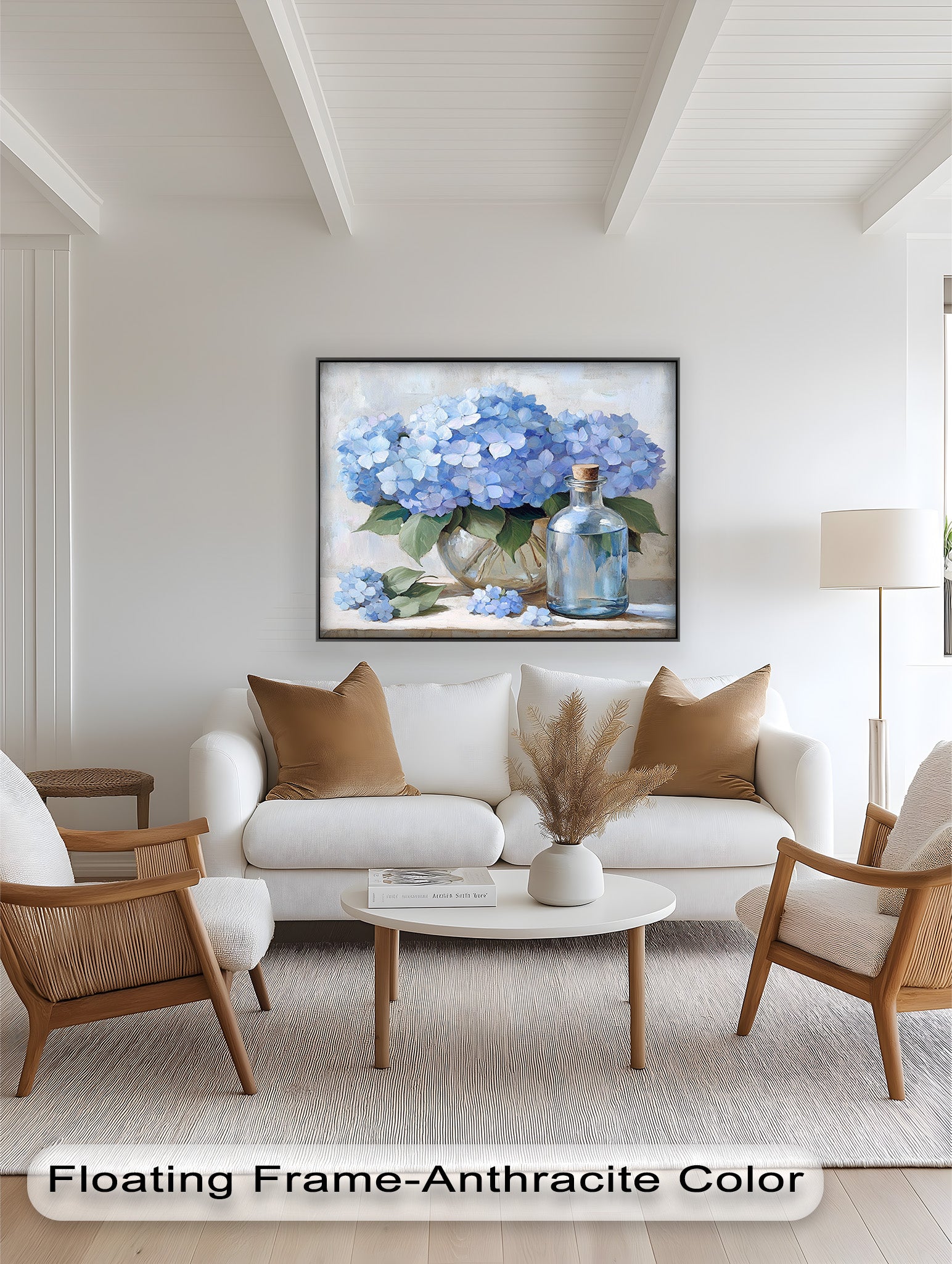 Blue Floral Still Life Oil Painting - Modern Wall Art for Living Room, Bedroom & Office Decor