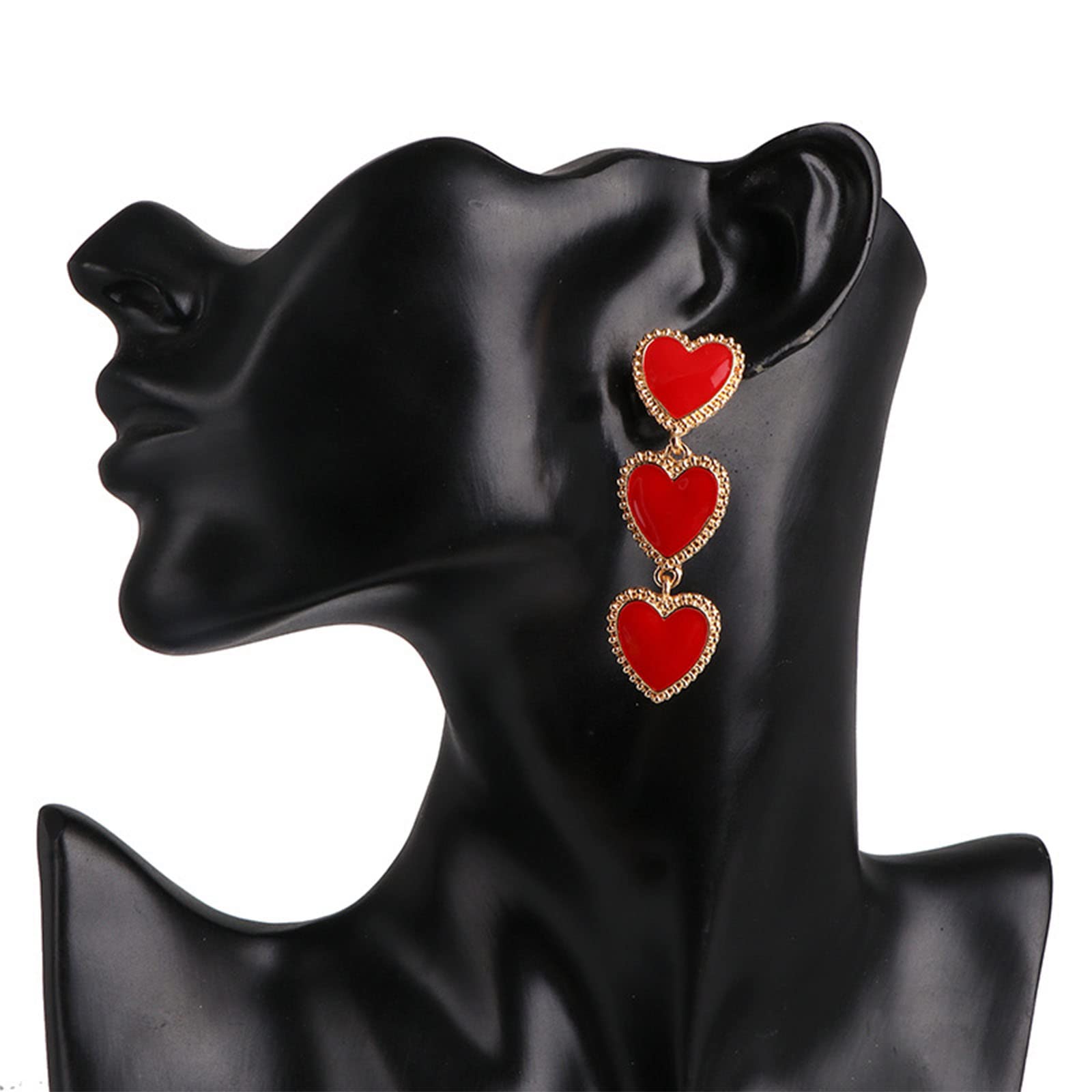 Yienate Black Heart Drop Earrings - Unique Interlocking Love Dangle Earrings with Long Tassel & Enamel Finish | Romantic Statement Jewelry for Women & Girls | Perfect for Prom, Date Night & Valentine's Day Gifts