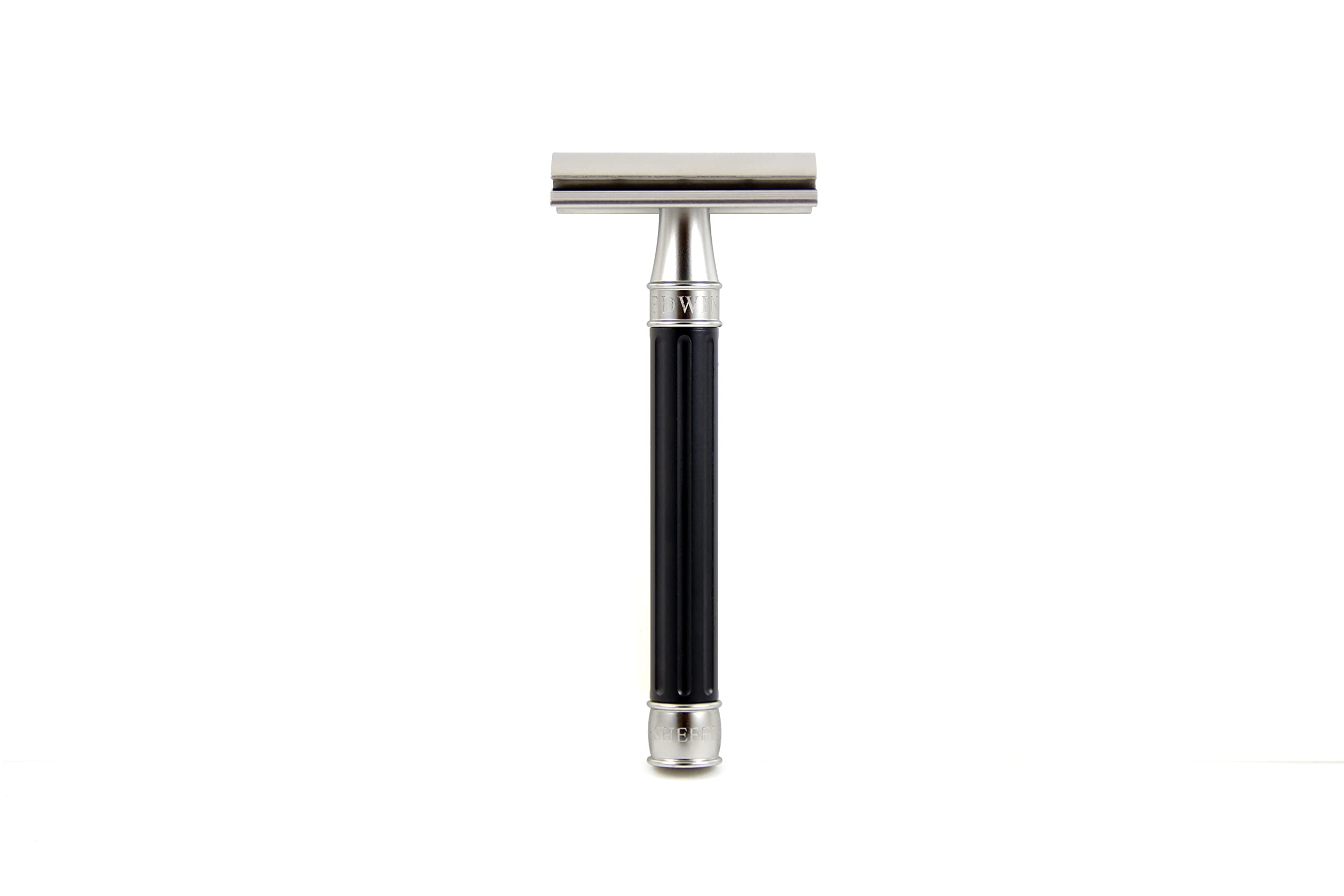 Edwin Jagger 3ONE6 Stainless Steel Safety Razor for Men - Premium Black Handle for Close Shaving | Perfect for Wet Shaving & Travel Grooming Kit
