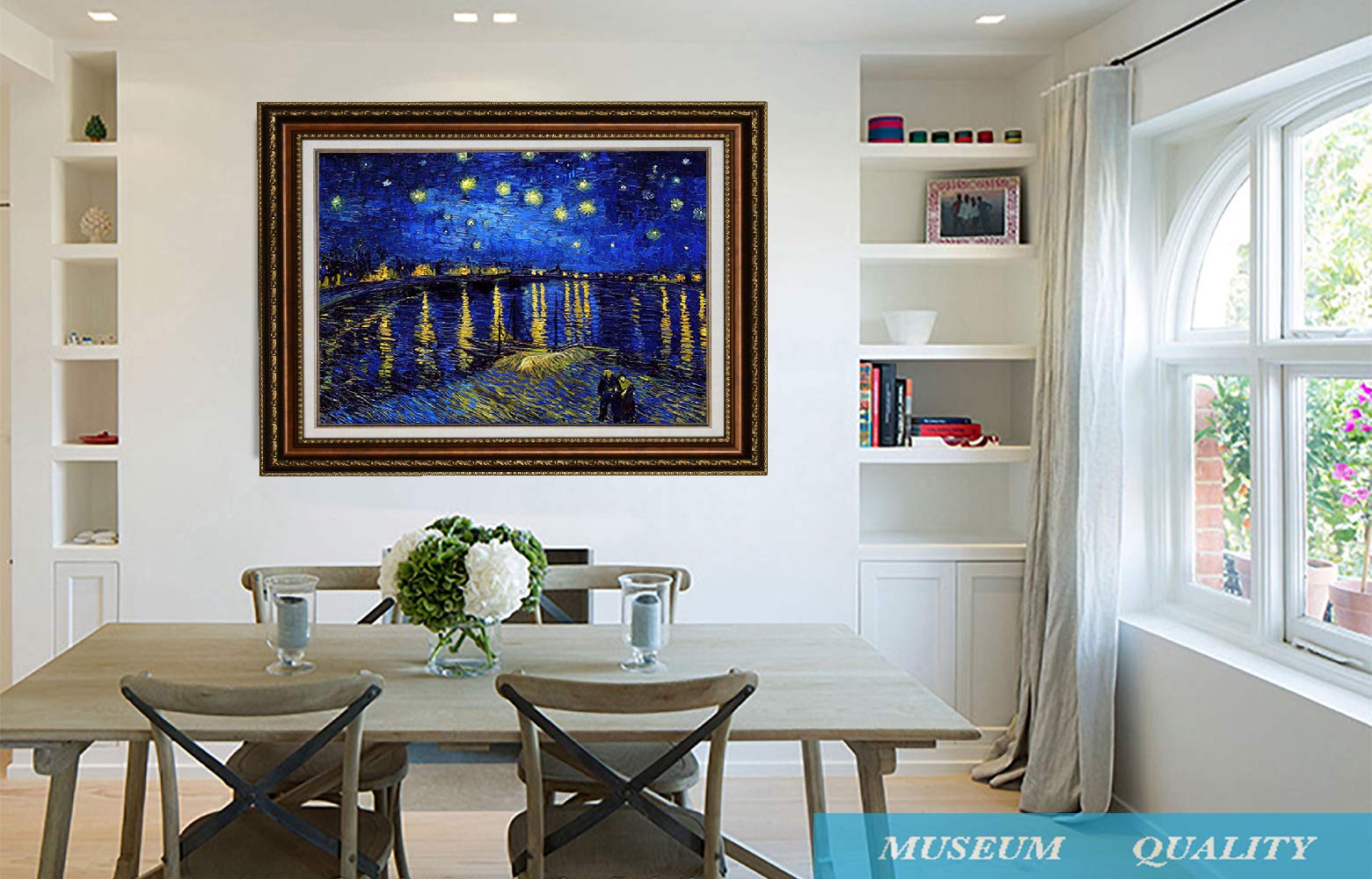 ELITEART Starry Night Over The Rhone by Vincent Van Gogh - Premium Giclee Oil Painting Reproduction on Canvas, Framed Wall Art (35