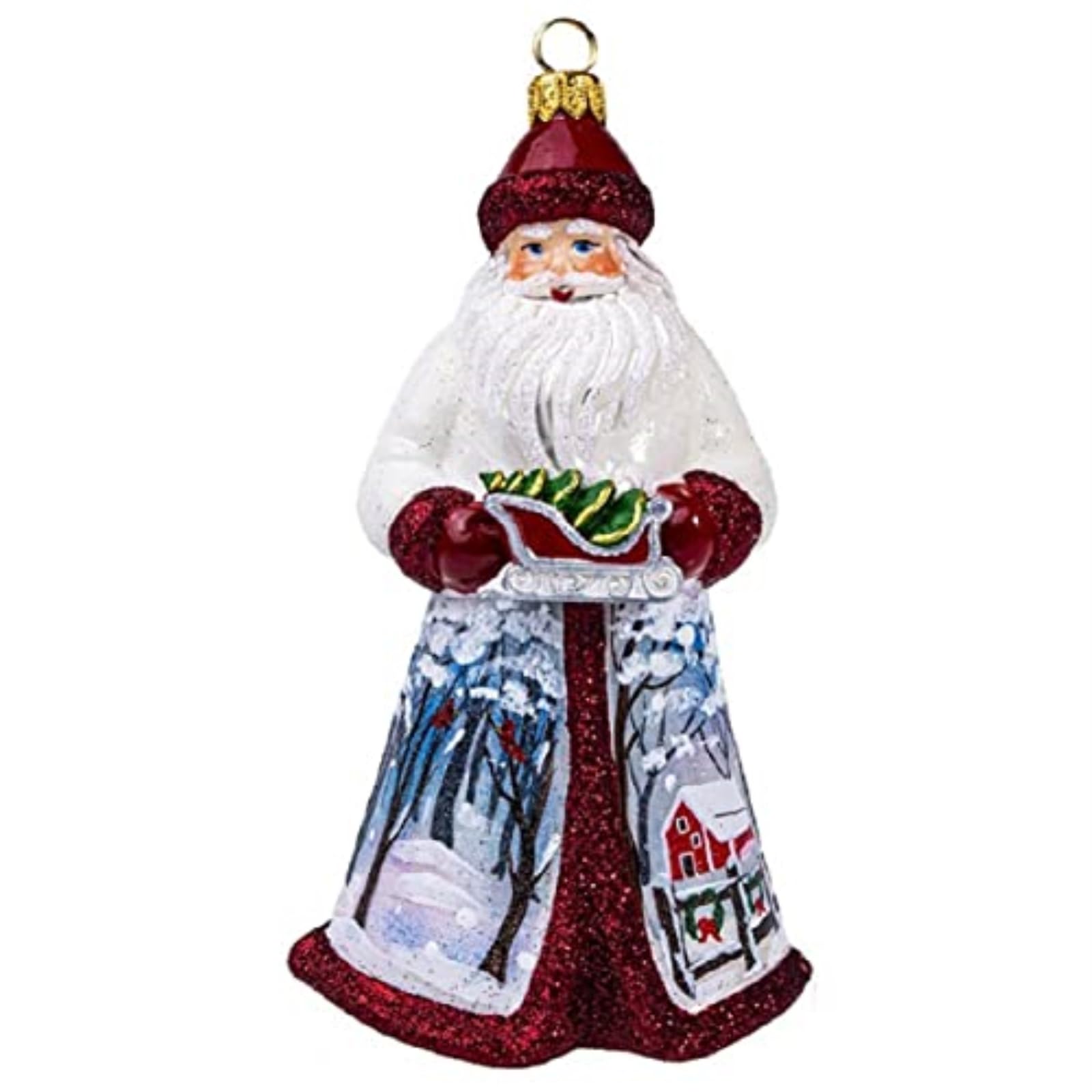 Glitterazzi Red and Silver Santa Holding Sleigh Polish Glass Christmas Ornament - Perfect for Holiday Tree Decor, Gift Exchange & Festive Home Decorating