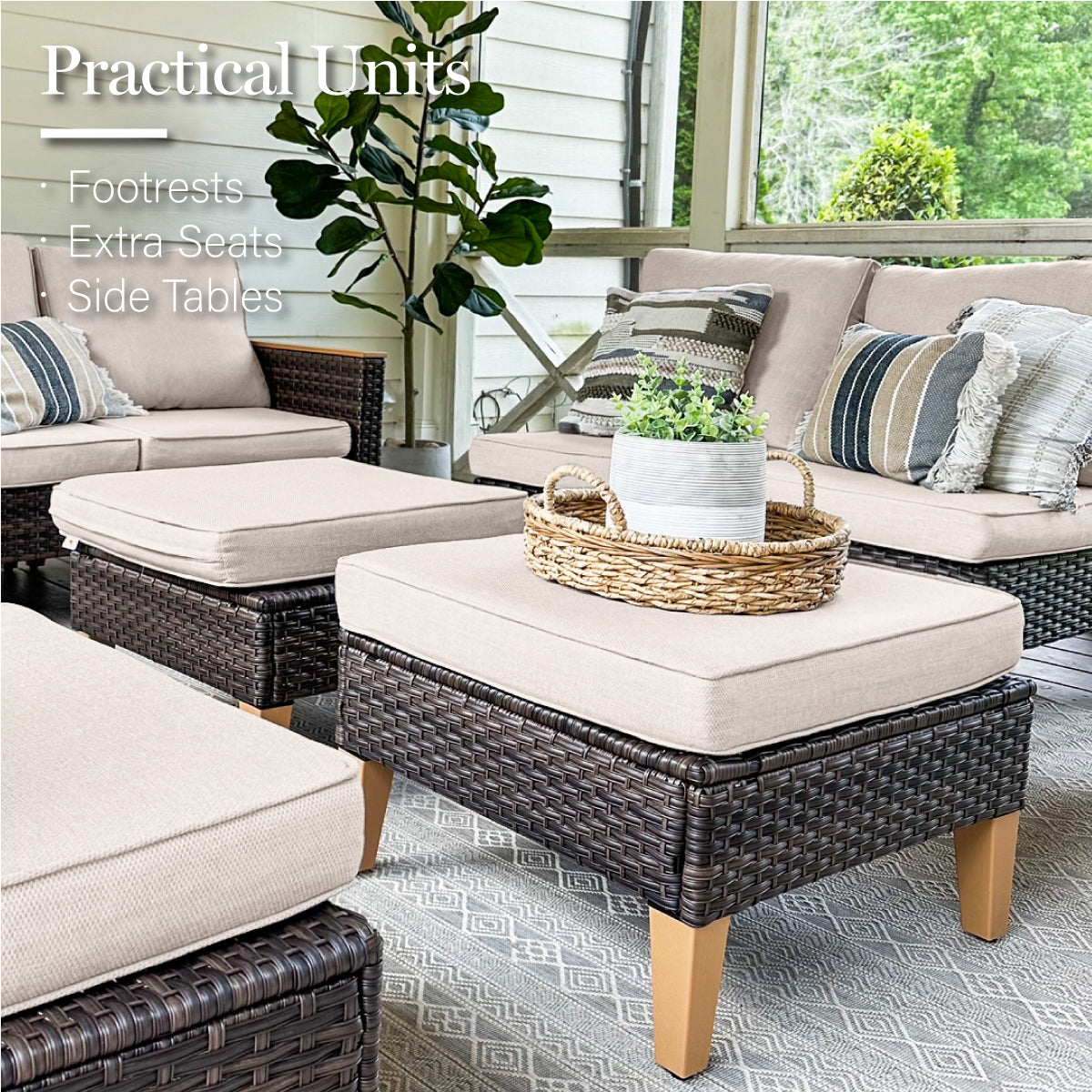 PHI VILLA 9-Piece Rattan Half Moon Curved Outdoor Sofa Set - Luxury Patio Furniture for Garden, Poolside & Backyard Relaxation