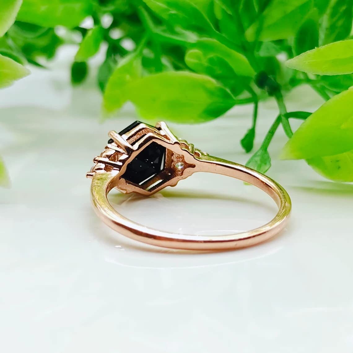 Hexagon Cut Sandstone Ring - 925 Sterling Silver Vintage Cluster Ring for Women, Unique Handmade Jewelry Gift (Blue, Rose Gold, White) | Perfect for Weddings, Anniversaries & Boho Fashion