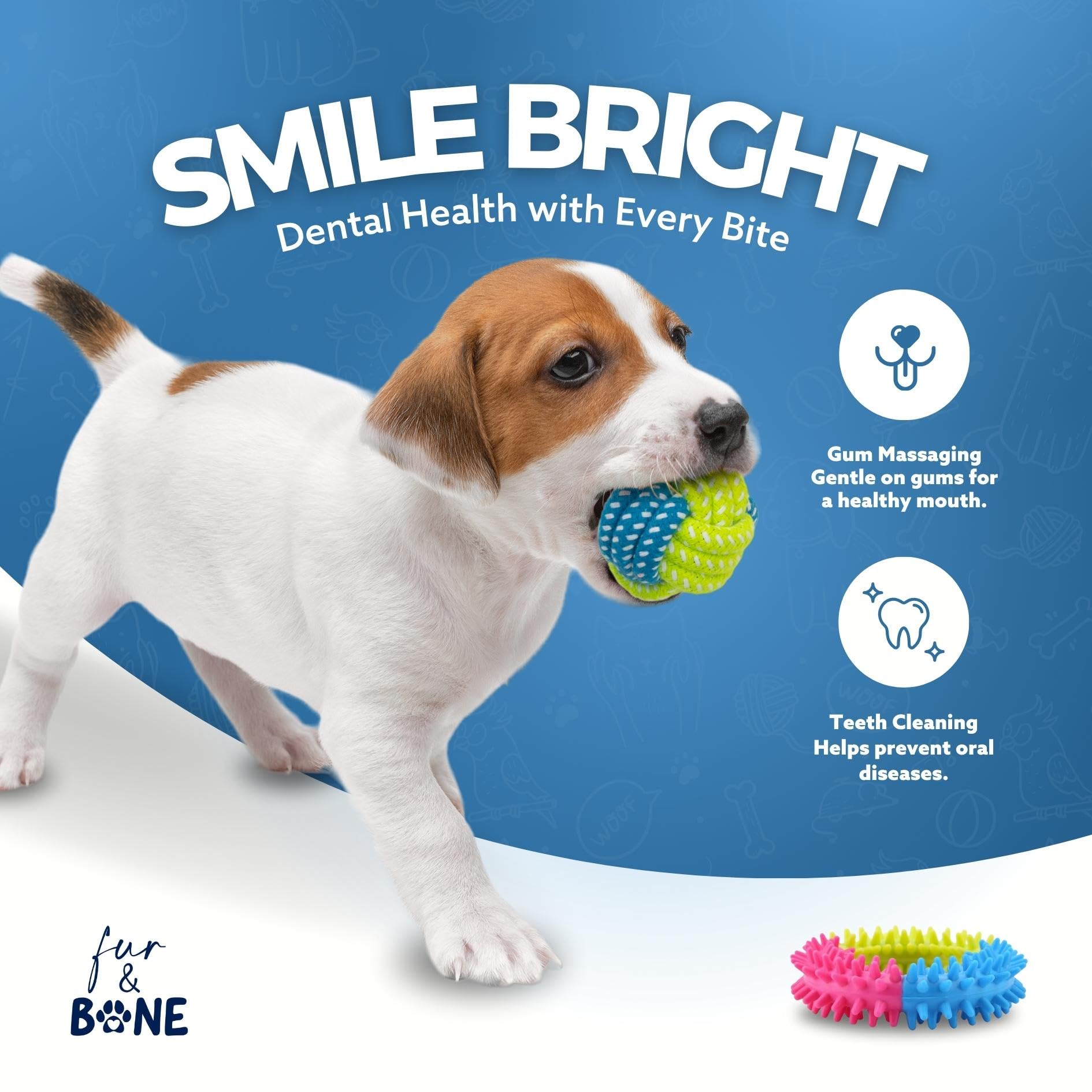 Durable 10-Pack Fur & Bone Dog Chew Toys - Puppy Teething Toys with Rope & Squeaker for Small & Medium Dogs - Perfect for Boredom Relief, Training, and Playtime at Home or Outdoors