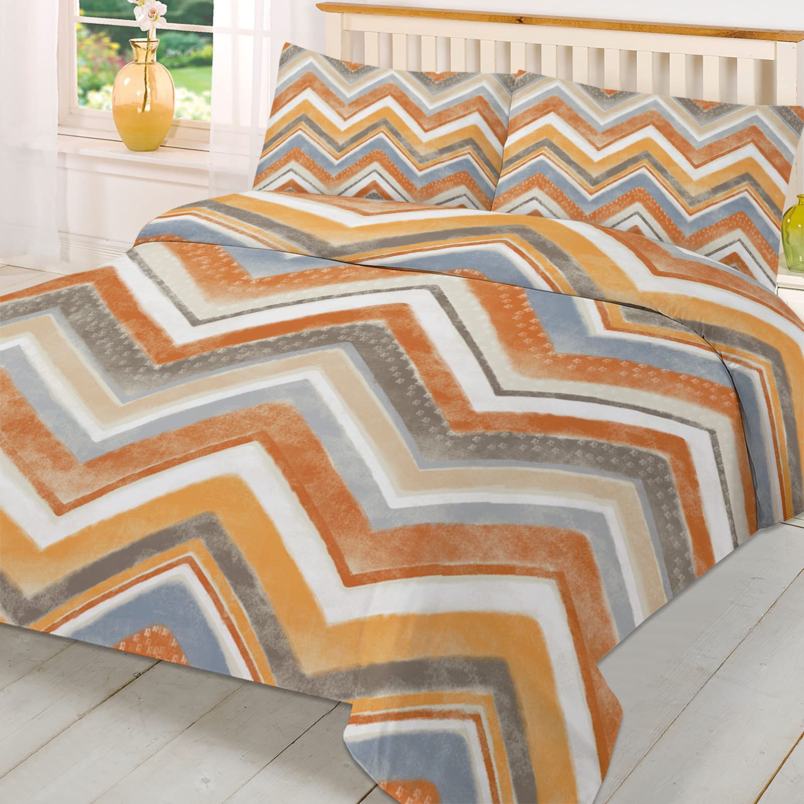 3-Piece Luxury Duvet Cover Set with Zipper Closure - Ultra Soft & Breathable Hotel Quality Bedding (1 Duvet Cover + 2 Pillowcases) - Orange Stripe Twin Size 68