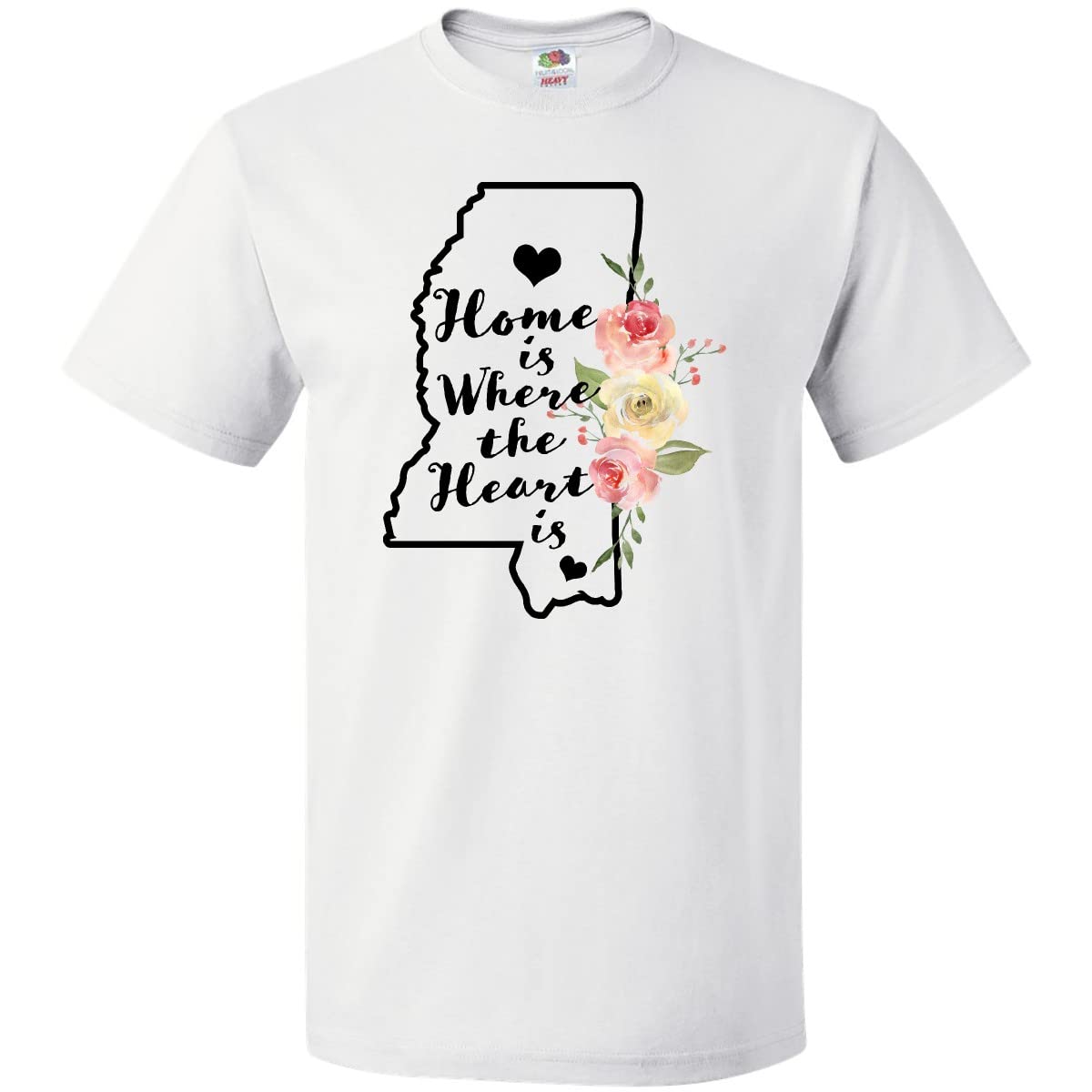 Inktastic Mississippi Home is Where The Heart is Watercolor Graphic T-Shirt - Soft Cotton Tee for Casual Wear, Travel & Southern Pride