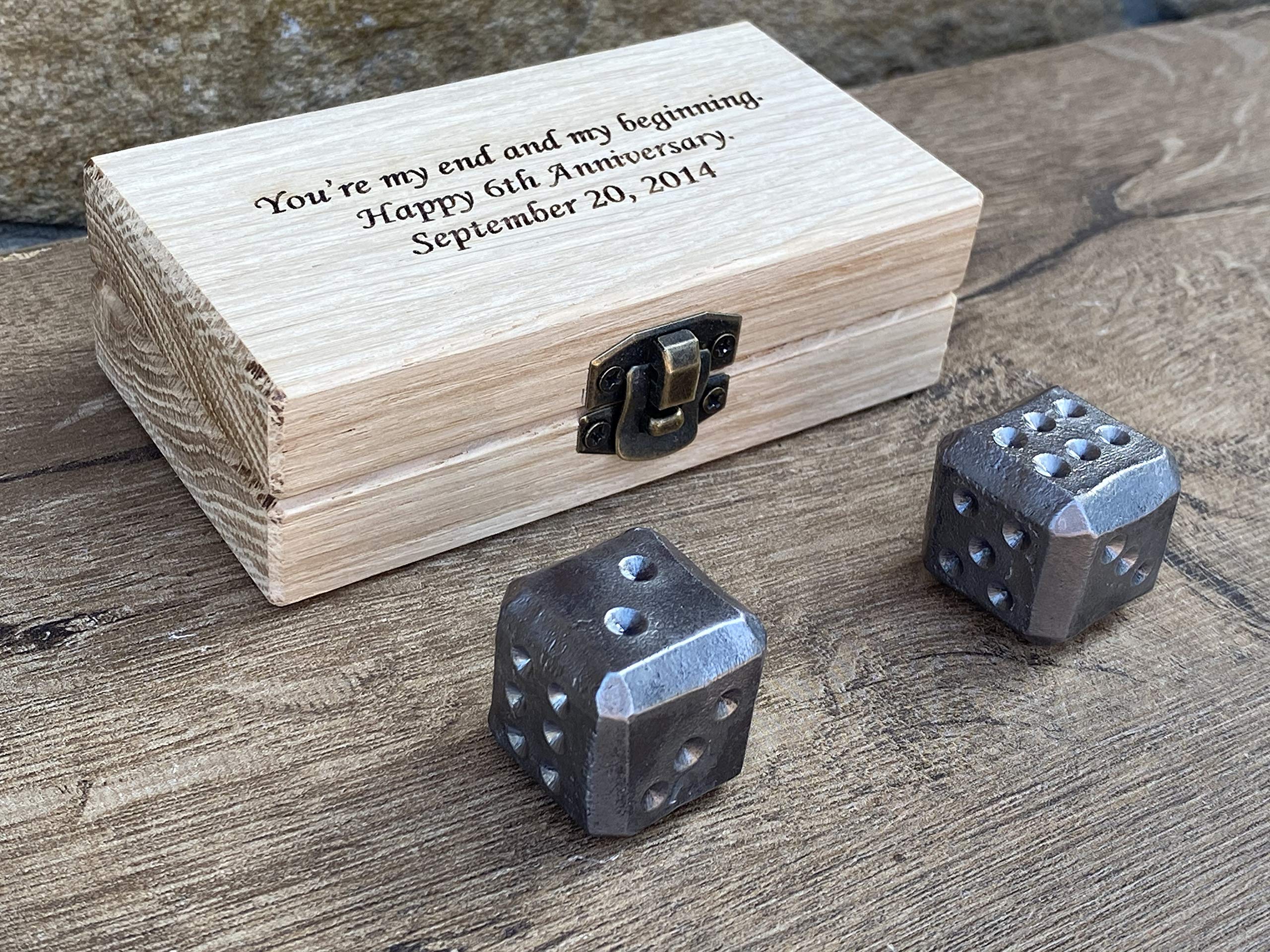 Personalized Iron Dice Set in Gift Box - Unique 6th Anniversary Gift for Couples, Iron Themed Present - Perfect for Tabletop Games, Romantic Celebrations & Special Occasions