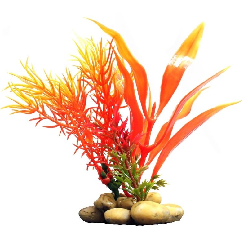 Aquatopia 10cm Orange Artificial Plant with Pebble Base - Perfect for Home Decor, Office Desk, and Indoor Greenery Enhancement