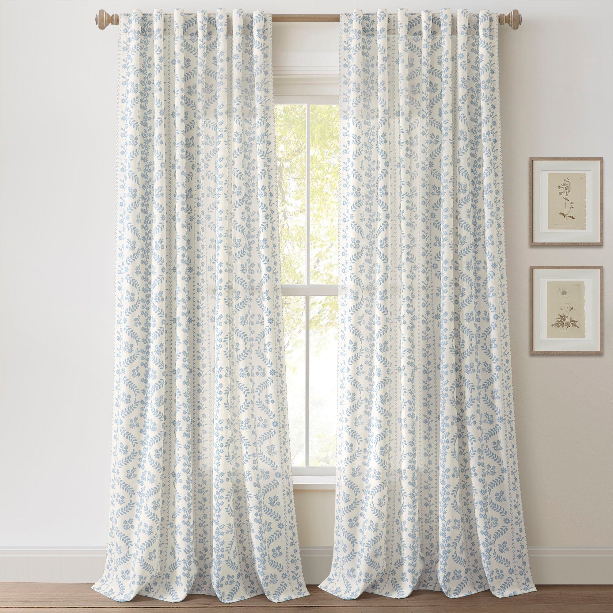 Doreen Floral Window Curtain Panel Set - Elegant Sheer Drapes for Living Room, Bedroom & Kitchen - Light Filtering Privacy Curtains with Delicate Flower Pattern - Perfect for Home Decor and Sun Protection