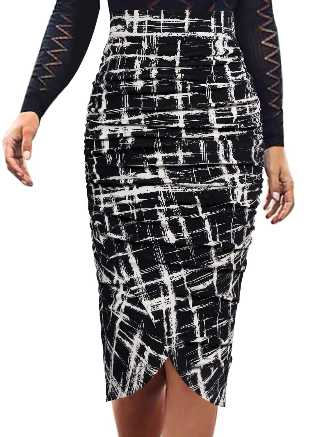 VFSHOW Women's Ruched Ruffle High Waist Asymmetric Wrap Pencil Skirt - Slim Fitted Bodycon Midi Skirt for Work, Office, Party & Casual Wear | Perfect for Business, Date Night & Special Occasions