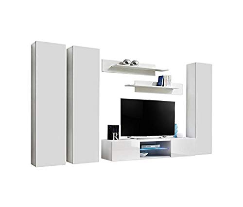Modern White Wall-Mounted TV Stand with Storage & LED Lights - Meble Fly CD1 33
