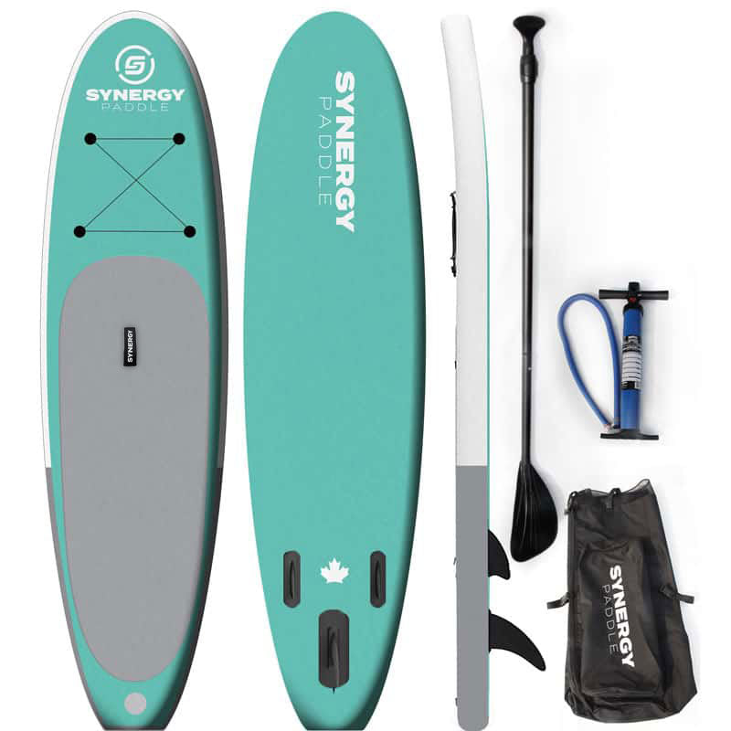 Synergy 10' Inflatable Stand Up Paddle Board - Pink & Turquoise Colors - Durable SUP for Lakes, Rivers & Ocean - Perfect for Yoga, Fishing & Family Fun