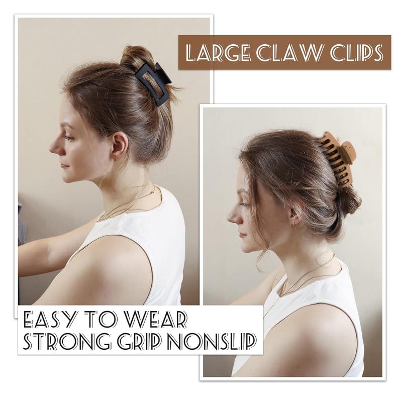 6pcs Matte Square Hair Claws for Thick/Thin Hair - Women & Girls Styling