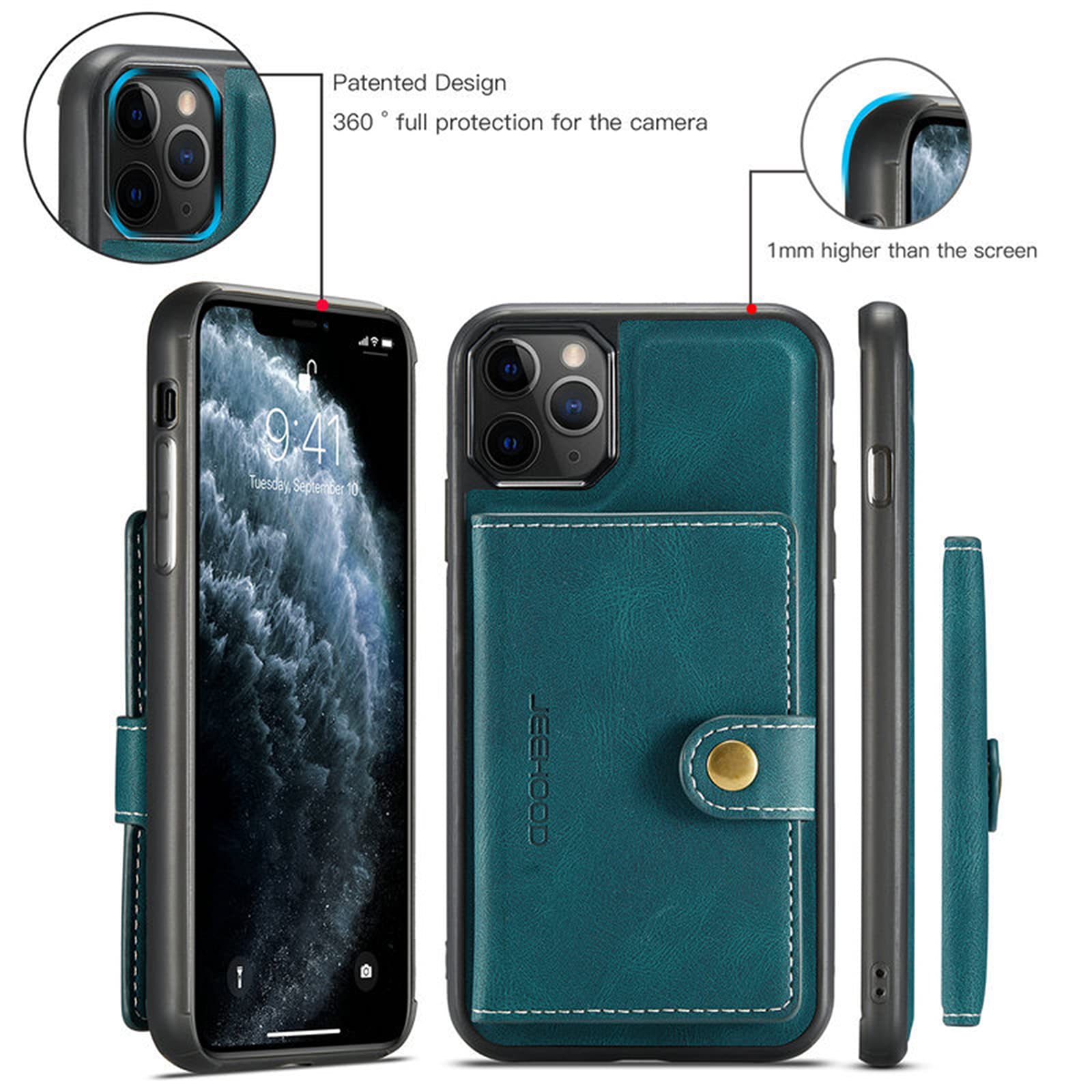 Premium iPhone 13 Pro Max Wallet Case with 4 Card Slots & 2 Bill Compartments - Magnetic Wireless Charging Compatible Slim Protective Phone Cover for Everyday Use, Travel & Business