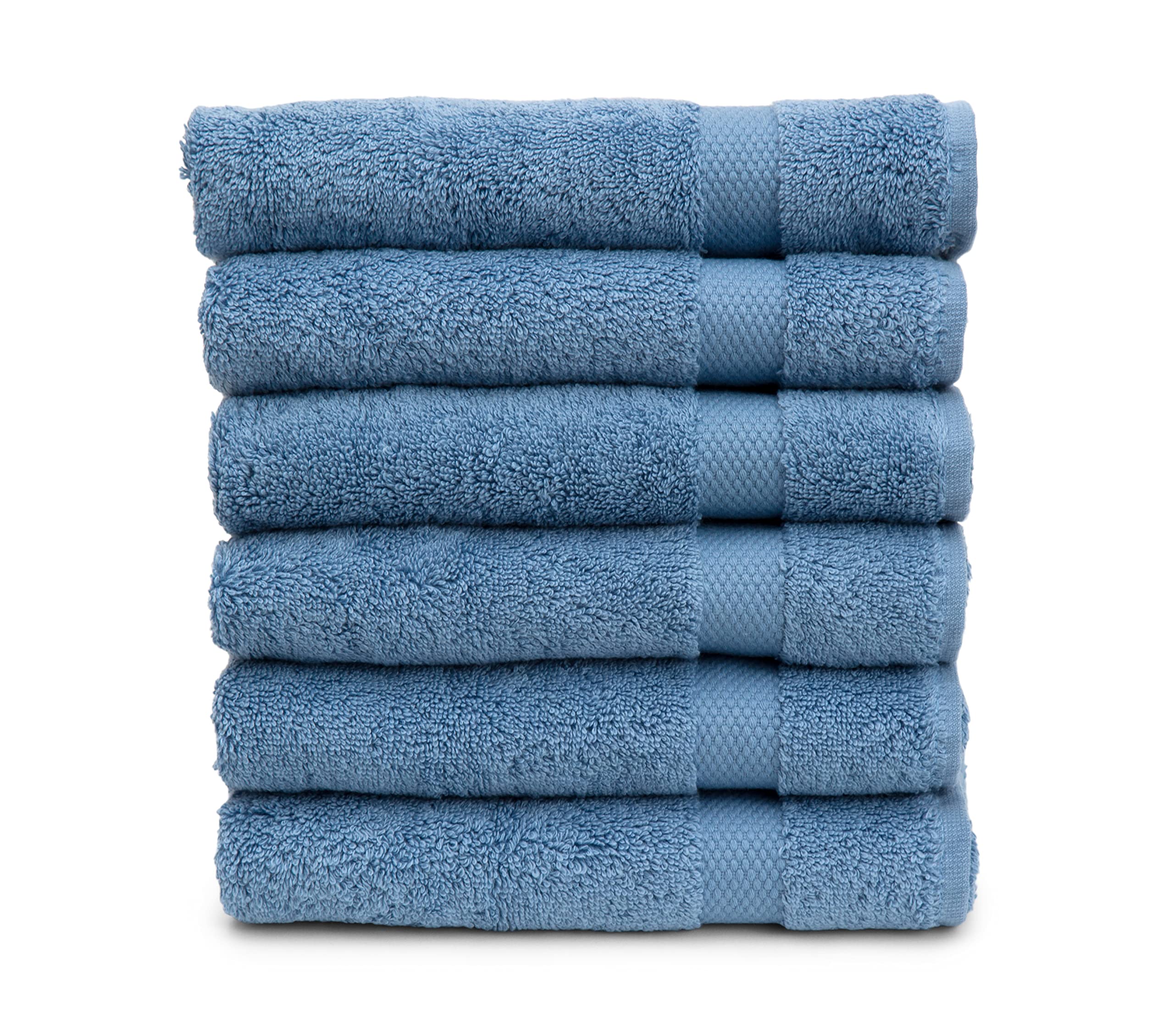 Premium 100% Turkish Cotton Luxury Hand Towels – Soft & Absorbent Pearl Collection, Made in Turkey, Set of 6 Blue Bath Towels for Spa, Guest Bathroom & Luxury Home Decor