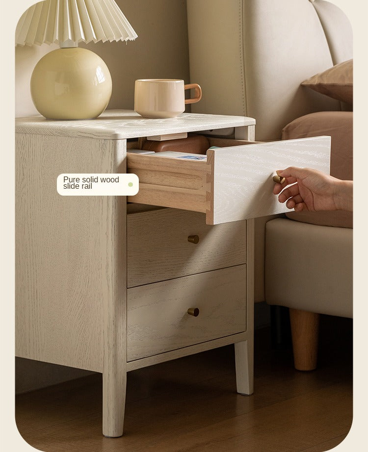 Solid Oak Wood Nightstand - Cream Finish, Modern Bedside Table for Bedroom, Living Room, or Nursery Furniture