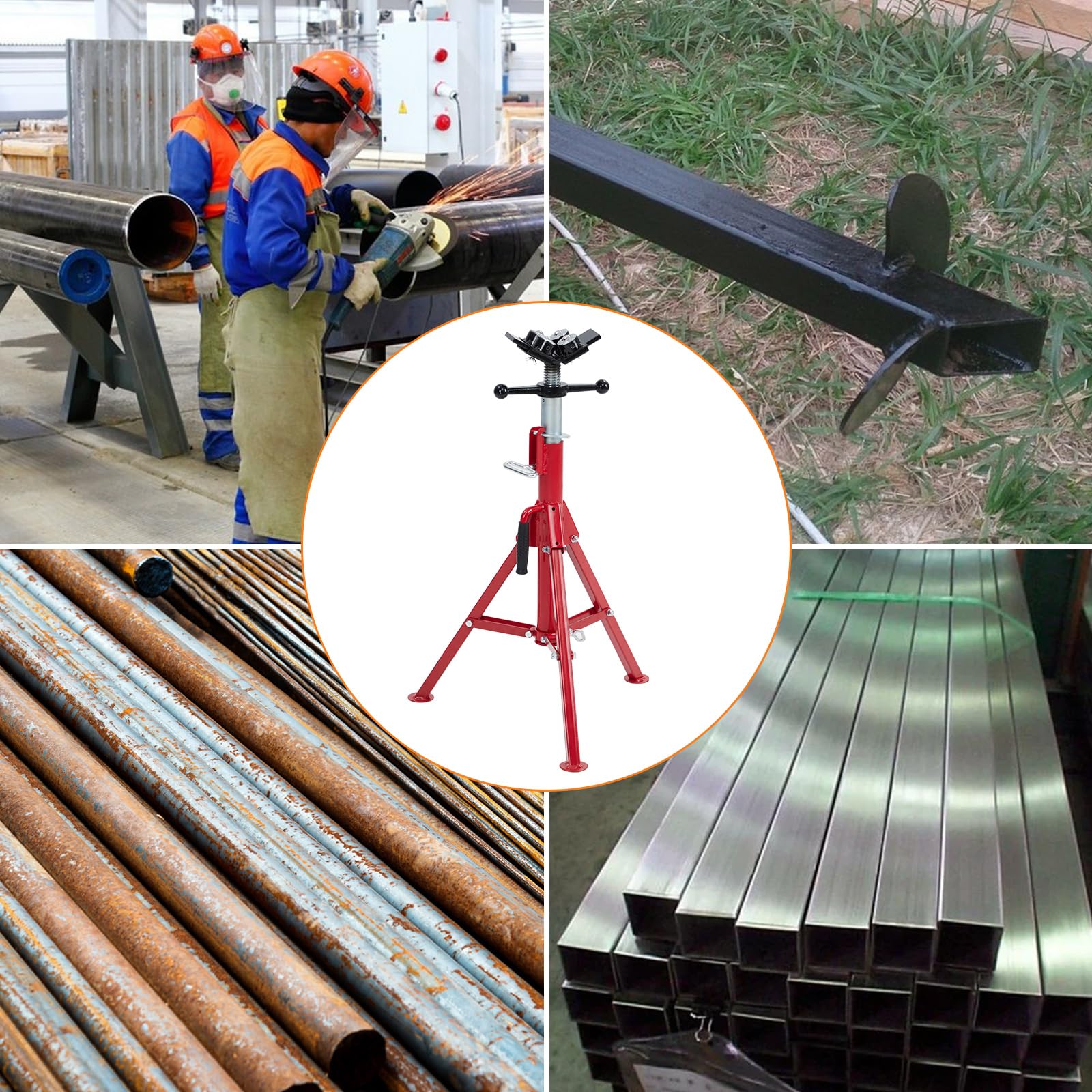 Heavy Duty PioneerWorks Pipe Jack Stand - Adjustable Height 28-52 Inches, 2500 lbs Capacity, V-Head Support for 1/8-12 Inch Pipes, Portable Folding Legs - Ideal for Automotive Repair, Construction, and Welding Projects