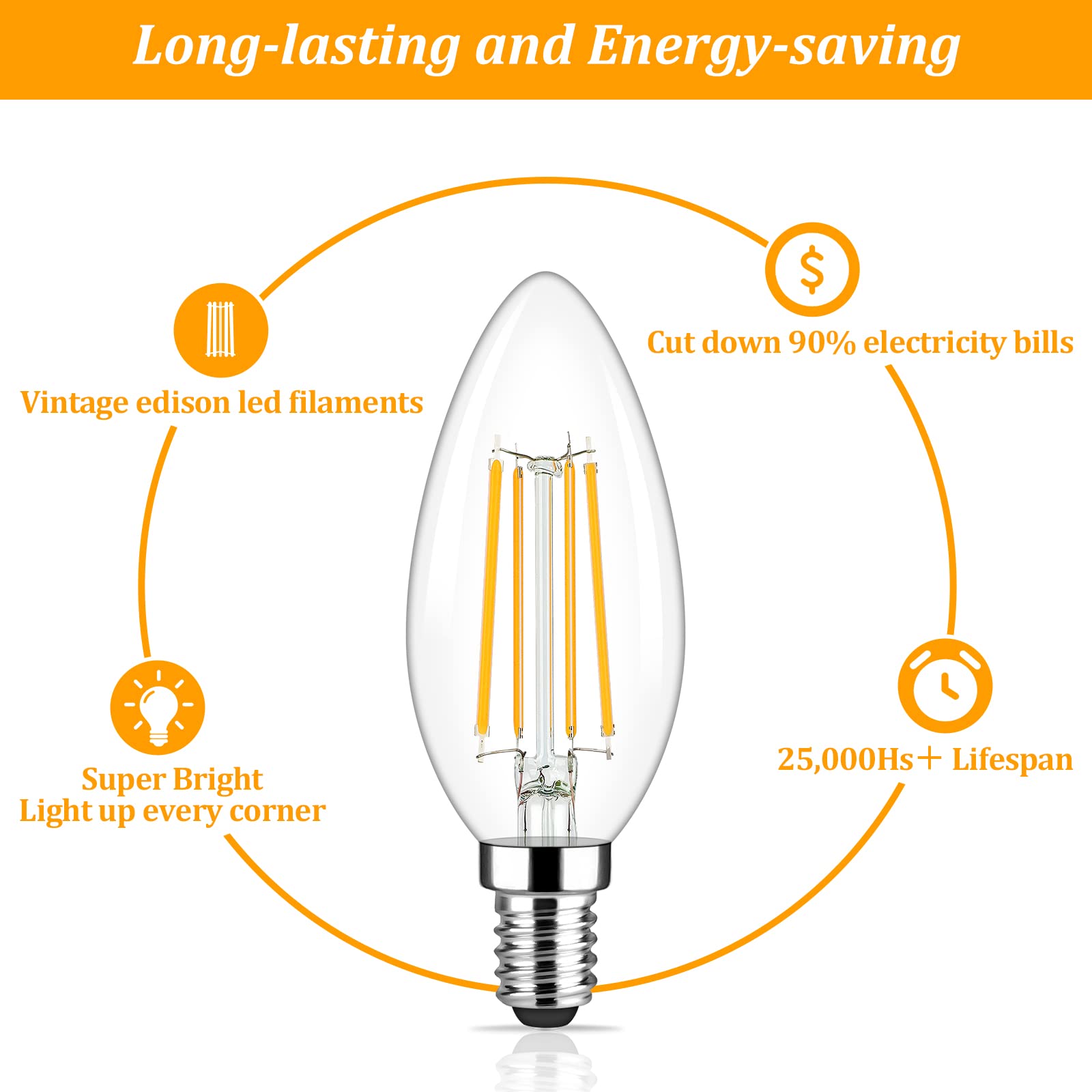 Brightever E12 LED Candelabra Light Bulbs 60W Equivalent, 5-Pack B11 6W Chandelier Bulbs, 620 Lumens 2700K Warm White Candle Light Bulbs - Clear Glass for Wall Sconces, Ceiling Fixtures & Decorative Lighting