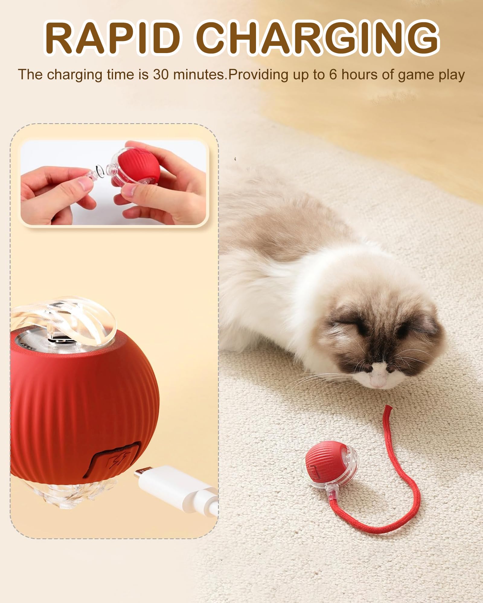 2025 Upgraded Smart Self-Rolling Electric Interactive Cat & Dog Ball Toy - Red - Fun Indoor Play for Bored Adult Cats & Kittens - Perfect for Exercise & Mental Stimulation