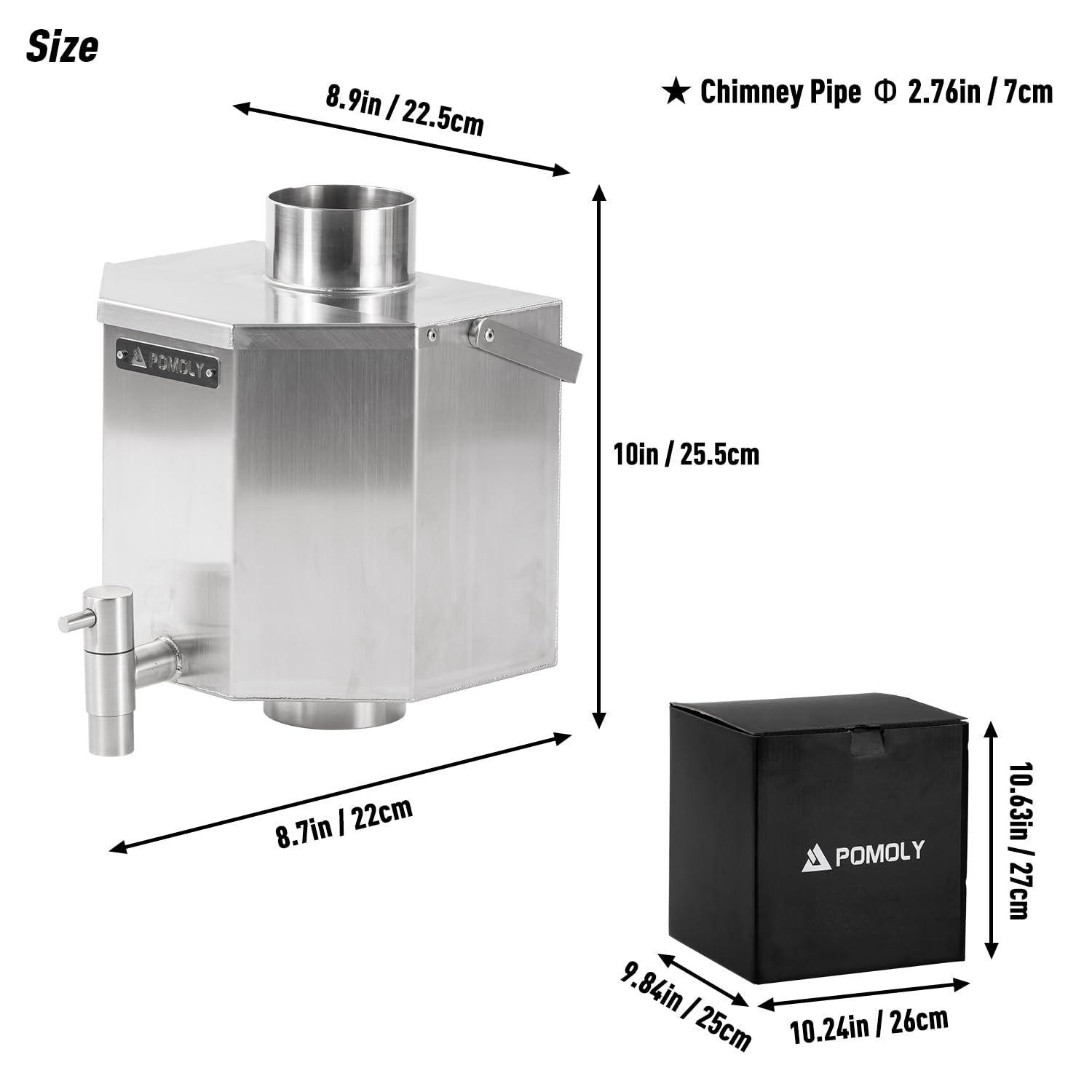 Portable Stainless Steel Water Tank for Camping Tent Stove - 7cm/2.76in Chimney Pipe Diameter - Perfect for Outdoor Heating & Hot Water Supply in Wilderness Camping, Hiking, and Survival Situations