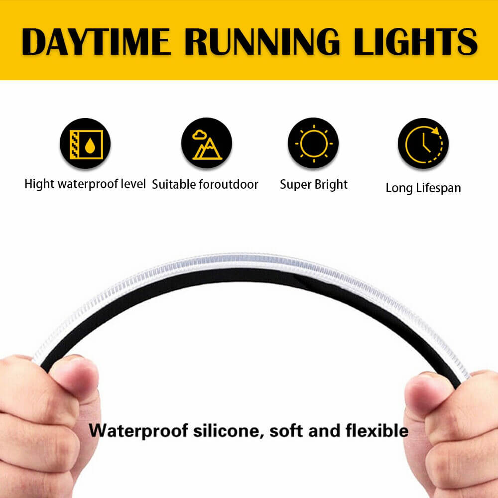 Universal LED Daytime Running Lights Strips - White & Amber Turn Signal (15.5/23.5/27.5/34.5cm) | DRL Car Lights for Enhanced Visibility & Safety | Perfect for Trucks, SUVs & Custom Vehicles