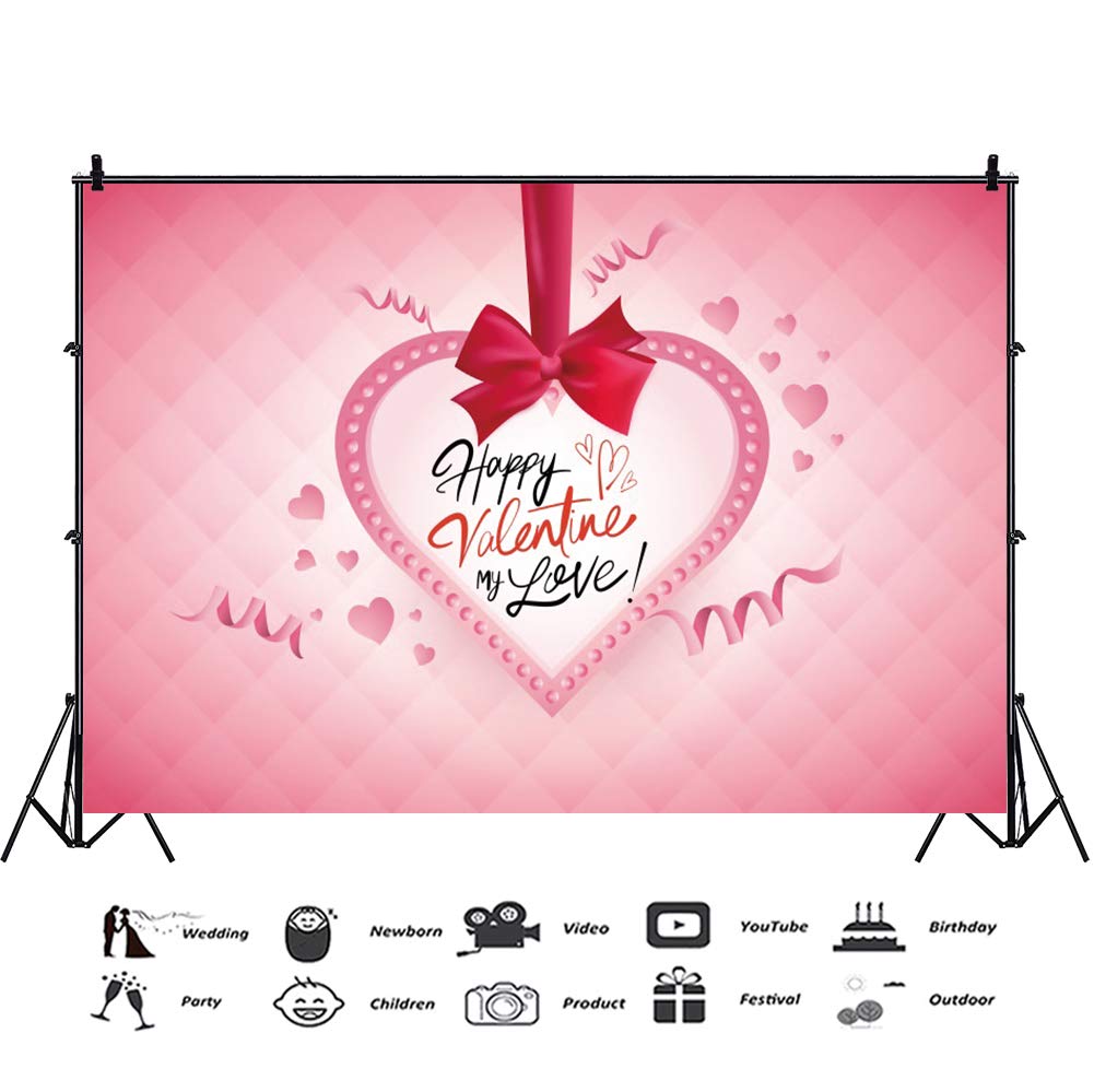 5x4ft Valentine's Day Backdrop - Red Ribbon Bow Tie with Love Hearts for Photography, Wedding, Party Decor | Romantic Pink Background for Couples, Mother's Day, Cake Table & Video Props | Perfect for Anniversary, Engagement & Festival Celebrations
