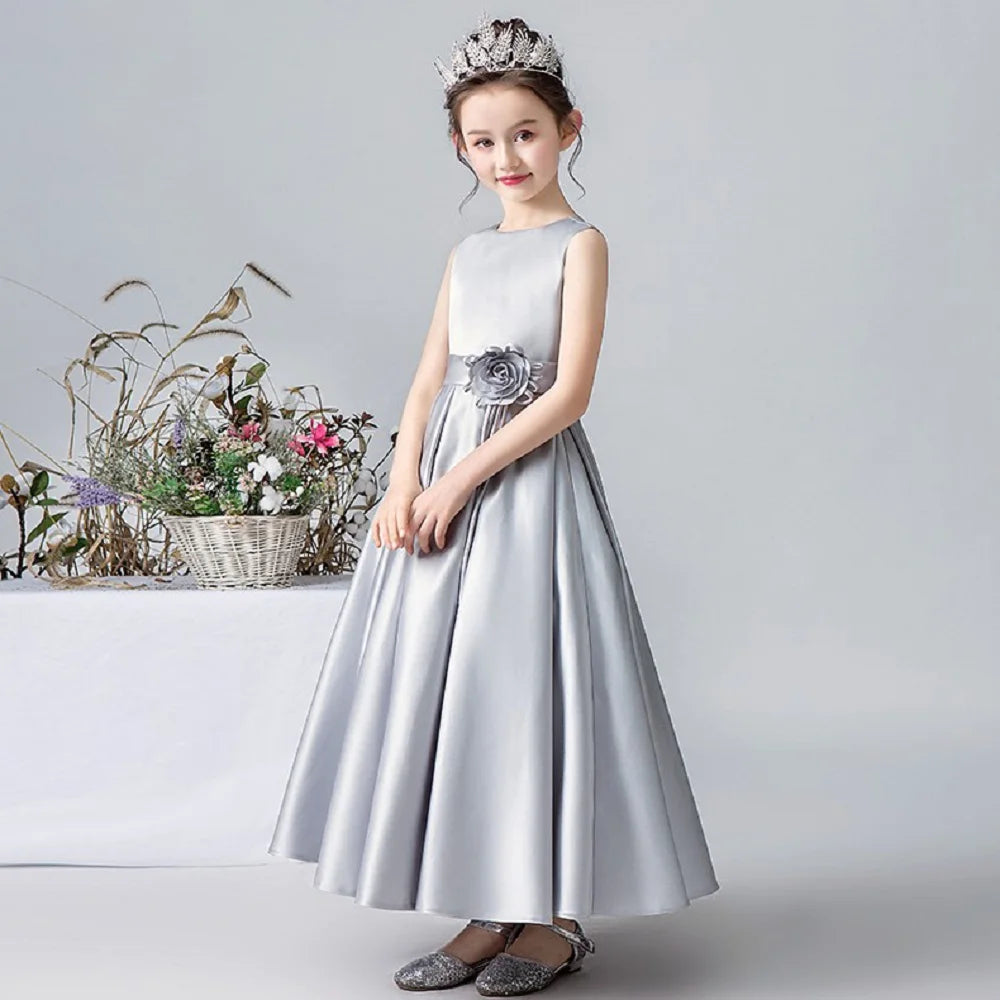 Elegant Satin Long Flower Girl Dress for Wedding, Party & Pageant - Perfect for Bridal Showers, Flower Girls & Special Occasions