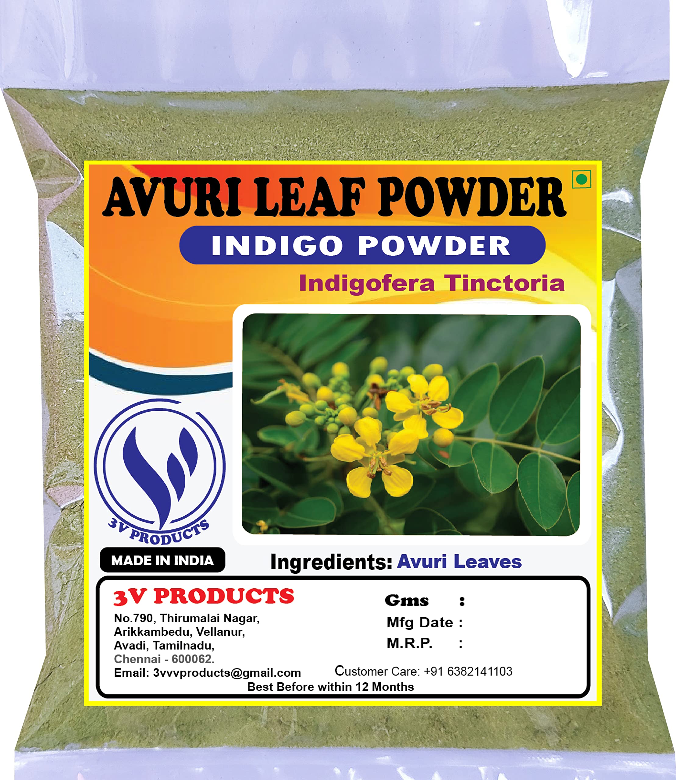 3V PRODUCTS Avuri Indigo Leaf Powder for Black Hair - 100g (2x50g) | Natural Hair Dye for Gray Coverage, DIY Hair Coloring | Perfect for Home Use & Salon Treatments