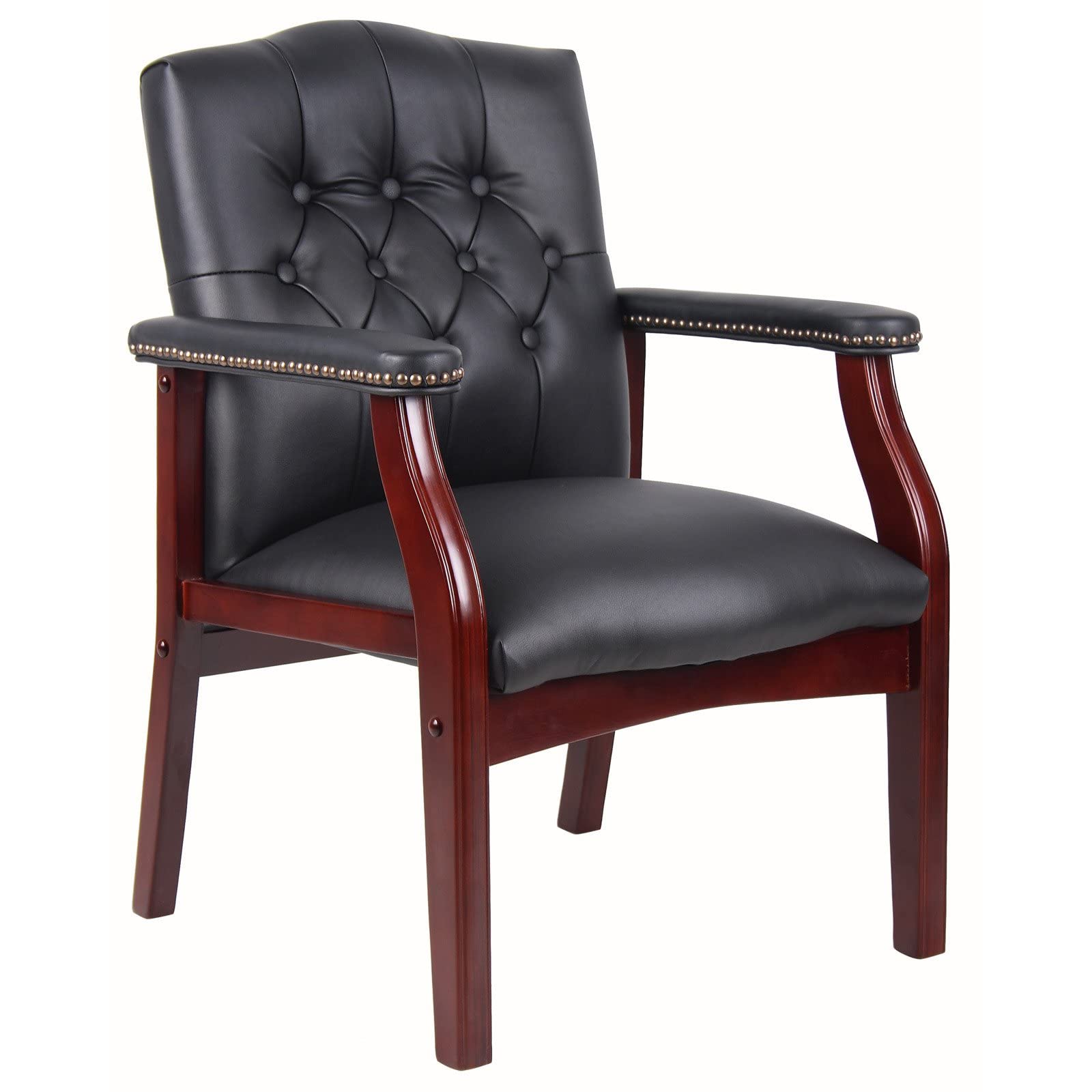 Premium Black Leather Office Chairs Set of 6 - High Back Ergonomic Executive Guest Chairs for Reception & Conference Rooms - Perfect for Waiting Areas, Meetings, Church Events & Lobby Seating - Armrest Design Without Wheels - Modern Professional Workspace Furniture