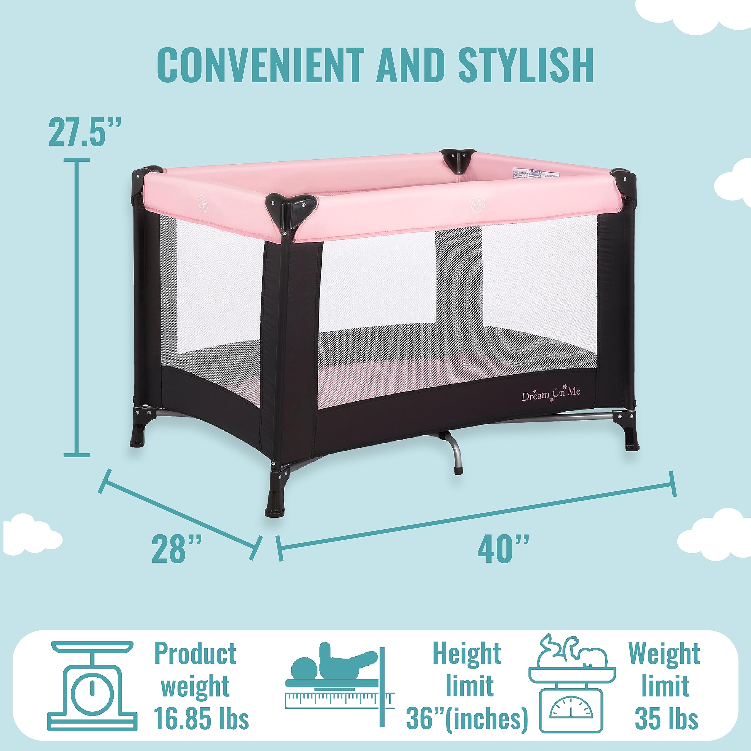 Cellucor Dream On Me Nest Portable Play Yard with Carry Bag & Shoulder Strap - Pink | Dream On Me 2-in-1 Convertible Tabletalk High Chair - Lightweight Compact Baby Highchair - Pink | Perfect for Travel, Home, and Outdoor Use