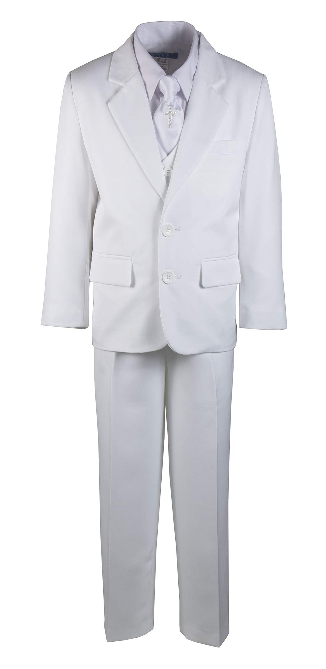 Boys First Holy Communion White Suit with Cross Neck Tie - Formal Church Outfit for Religious Ceremonies & Special Occasions