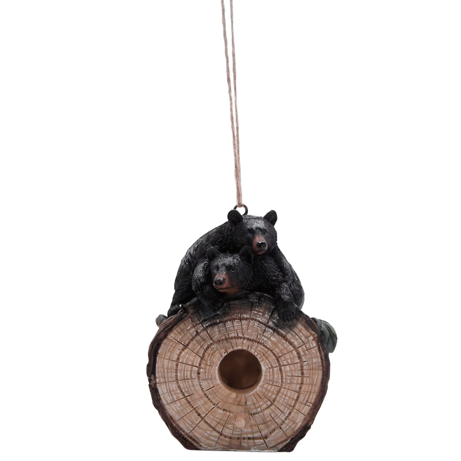 Unique Hanging Birdhouse with Black Bear Cubs on Log Slice - 7.5 Inch Rustic Outdoor Decor for Yard, Patio, Tree & Garden - Perfect for Wildlife Lovers & Nature-Inspired Home Decoration