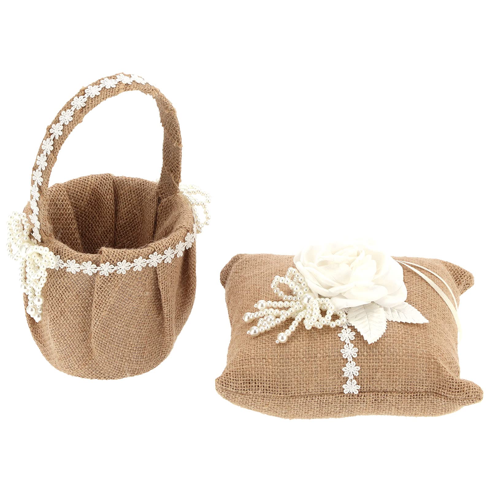EBTOOLS Wedding Flower Girl Basket with Ring Pillow - Elegant White Woven Decorative Basket for Flower Girls, Bridesmaid Gifts & Wedding Decorations - Perfect for Church Ceremonies, Outdoor Weddings & Photo Shoots