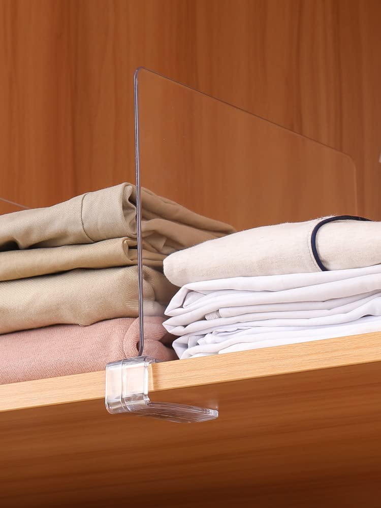 8-Pack Clear Acrylic Shelf Dividers for Closet, Kitchen & Bedroom Organization - Perfect for Organizing Clothes, Books, Towels, Hats and Purses - Space Saving Storage Solution for Home & Office
