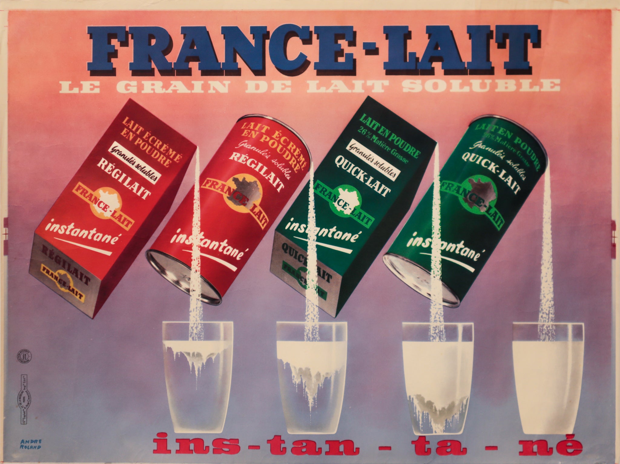 Vintage 1930s French Art Deco Advertising Poster - France Lait Soluble: Le Grain de Lait (Powdered Milk) - Perfect for Home Decor, Office Wall Art & Retro Collectibles