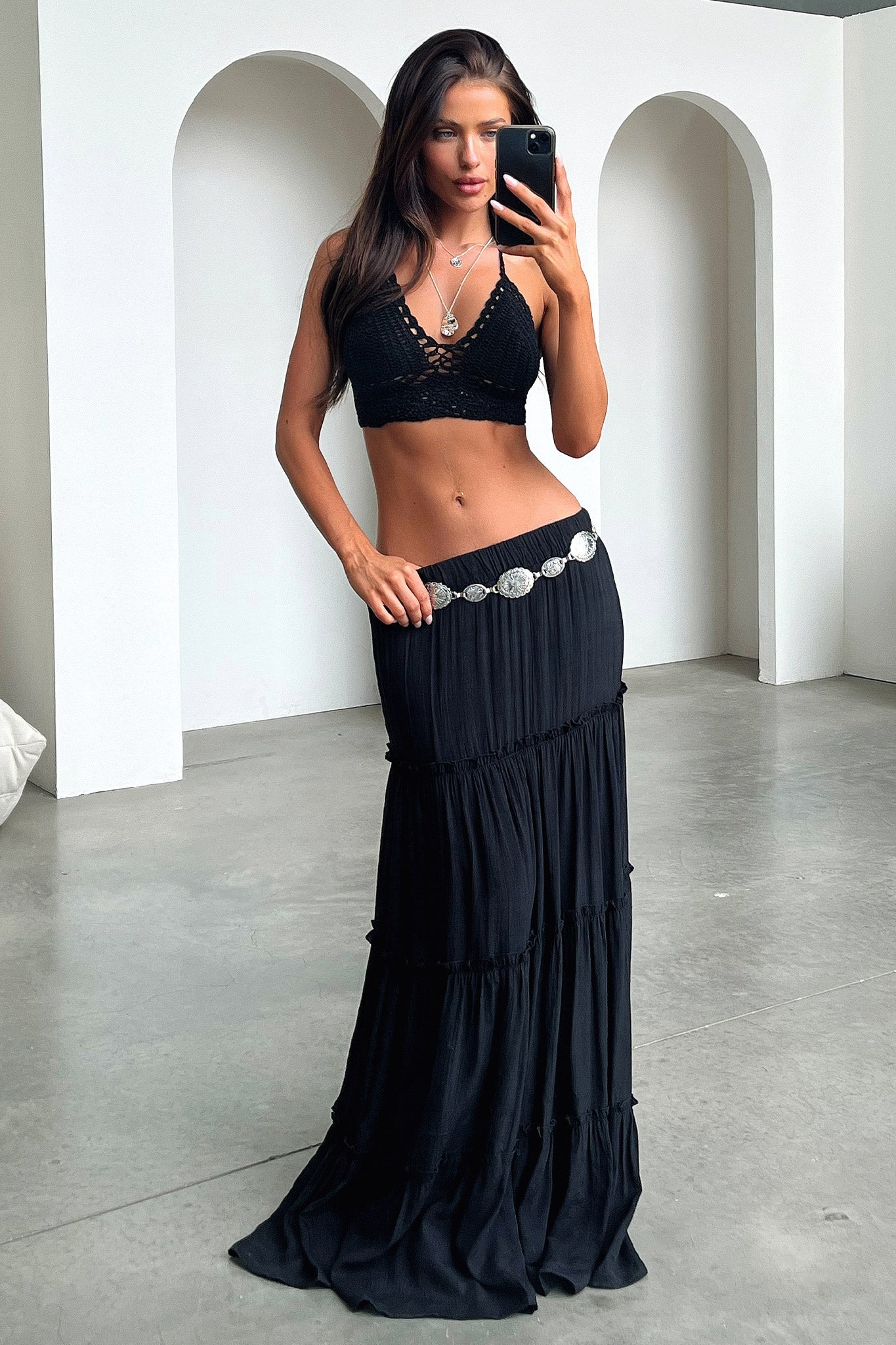 Women's Dunne Maxi Skirt in Black - Elegant Long Flowy Skirt for Casual Wear, Beach, and Summer Outfits