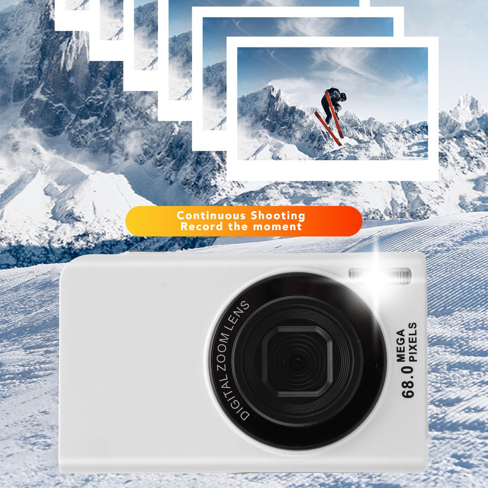 4K 68MP Digital Camera with 16X Zoom, Auto Focus & Anti-Shake - Vlogging Camera for Travelers with Continuous Shooting & Built-in Fill Light (White) - Perfect for Travel Vlogs, YouTube Content & Outdoor Photography