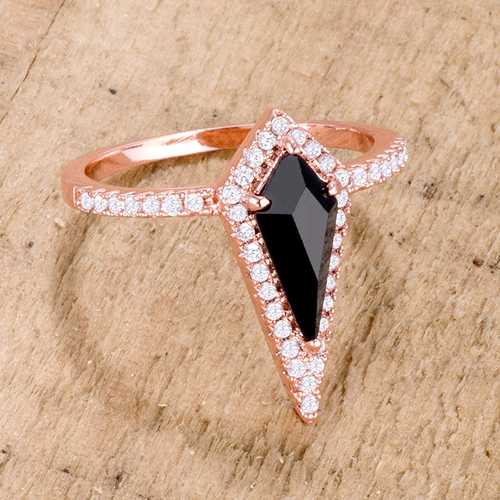 1.4Ct Rose Gold Plated Prism Onyx Cubic Zirconia Ring for Women - Elegant Fashion Jewelry Gift for Birthday, Anniversary & Special Occasions