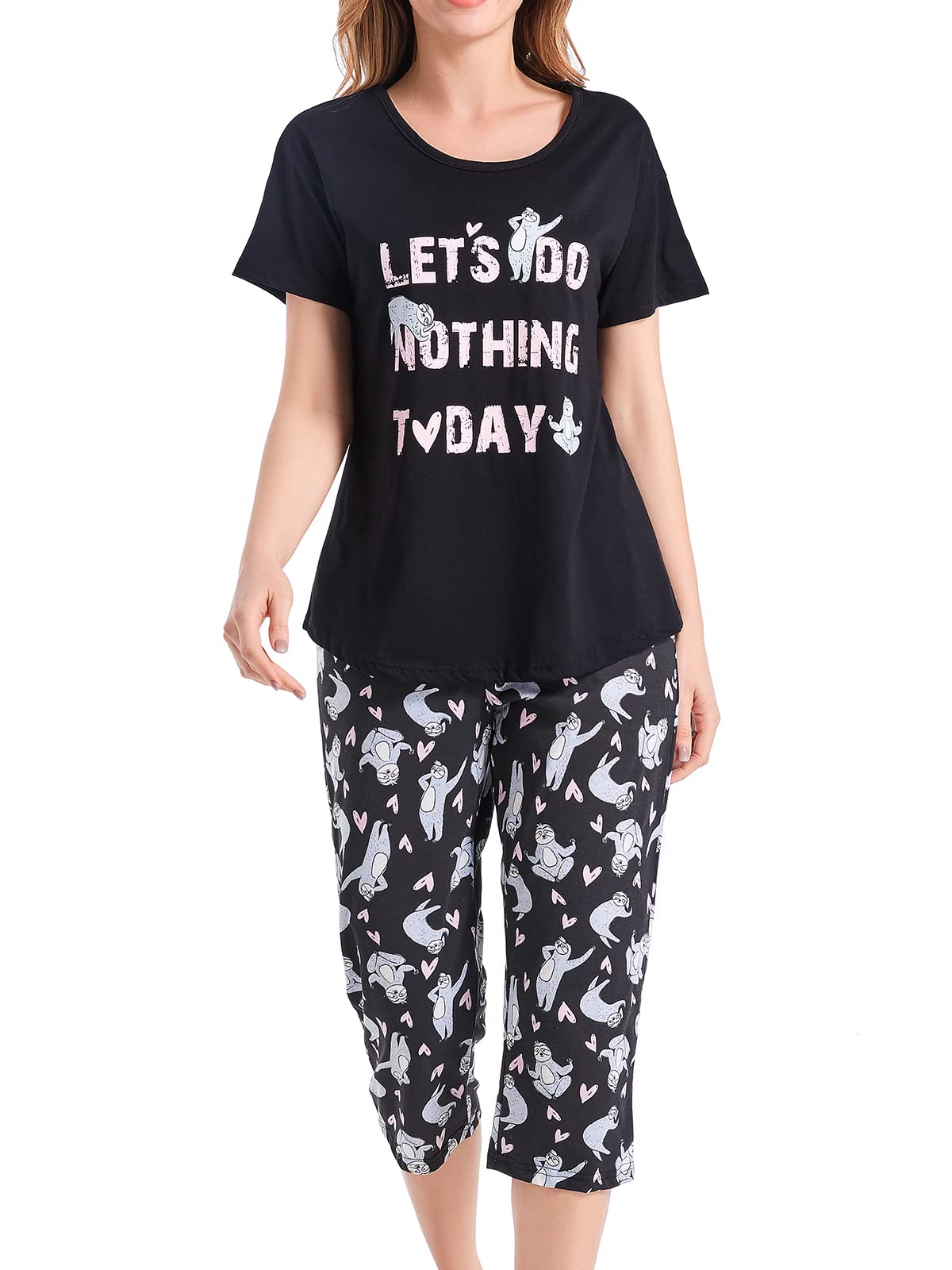 HOWINCO Women's Plus Size Pajama Set - Cute Printed Sleepwear Top & Capri Pants for Lounge & Nightwear | Cozy Homewear, Gift for Her, Comfortable Sleep Outfit
