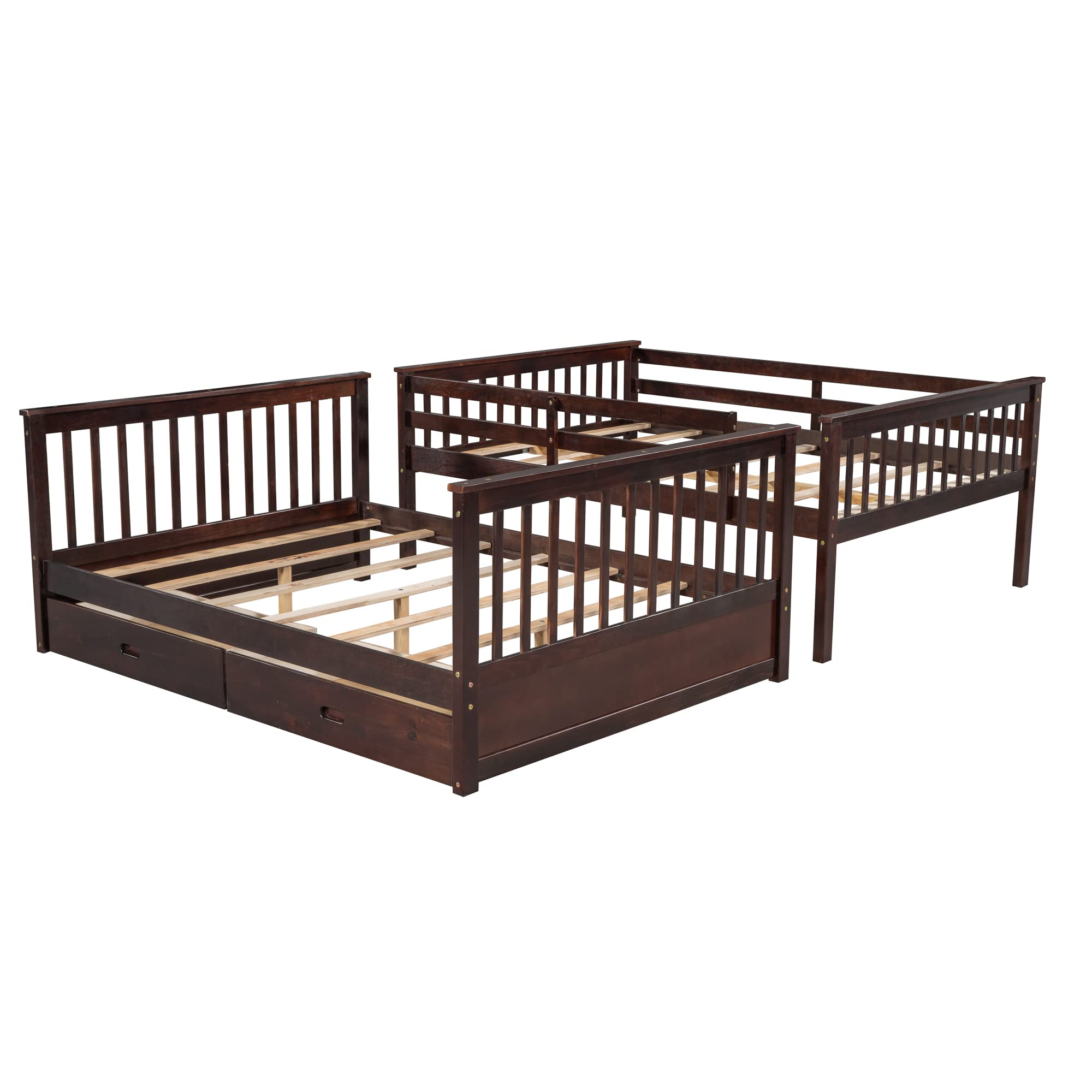 Harper & Bright Designs Full Bunk Beds with Storage Drawers - Solid Wood Detachable Full Over Full Bunk Bed Frame with Ladders & Safety Rail for Kids, Teens, Adults (Espresso) - Perfect for Small Bedrooms, Guest Rooms & Vacation Homes